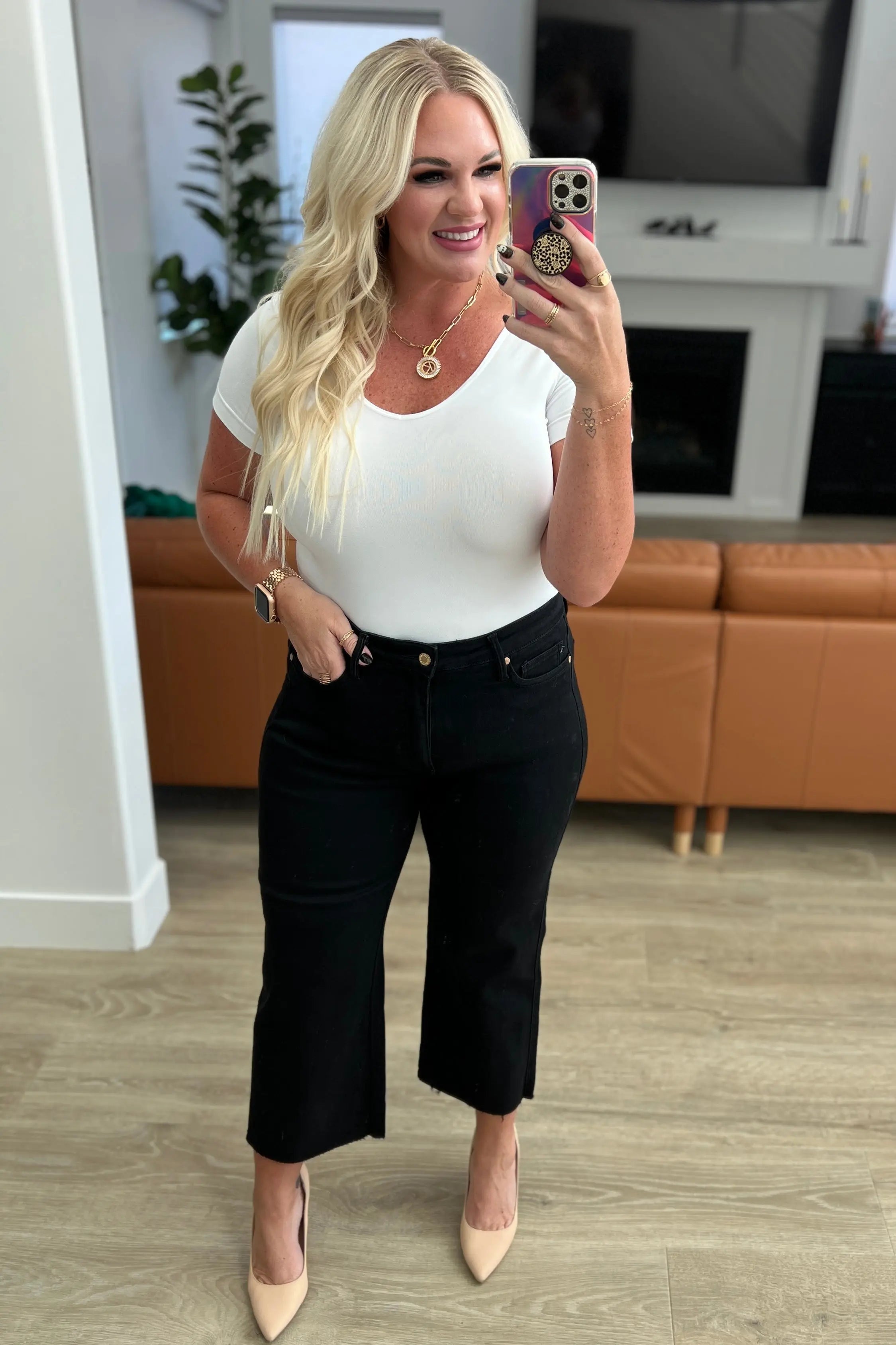 Lizzy High Rise Control Top Wide Leg Crop Jeans for Women - Black Denim Pants for Casual & Work Outfits | Comfortable Stretch Jeans with Tummy Control