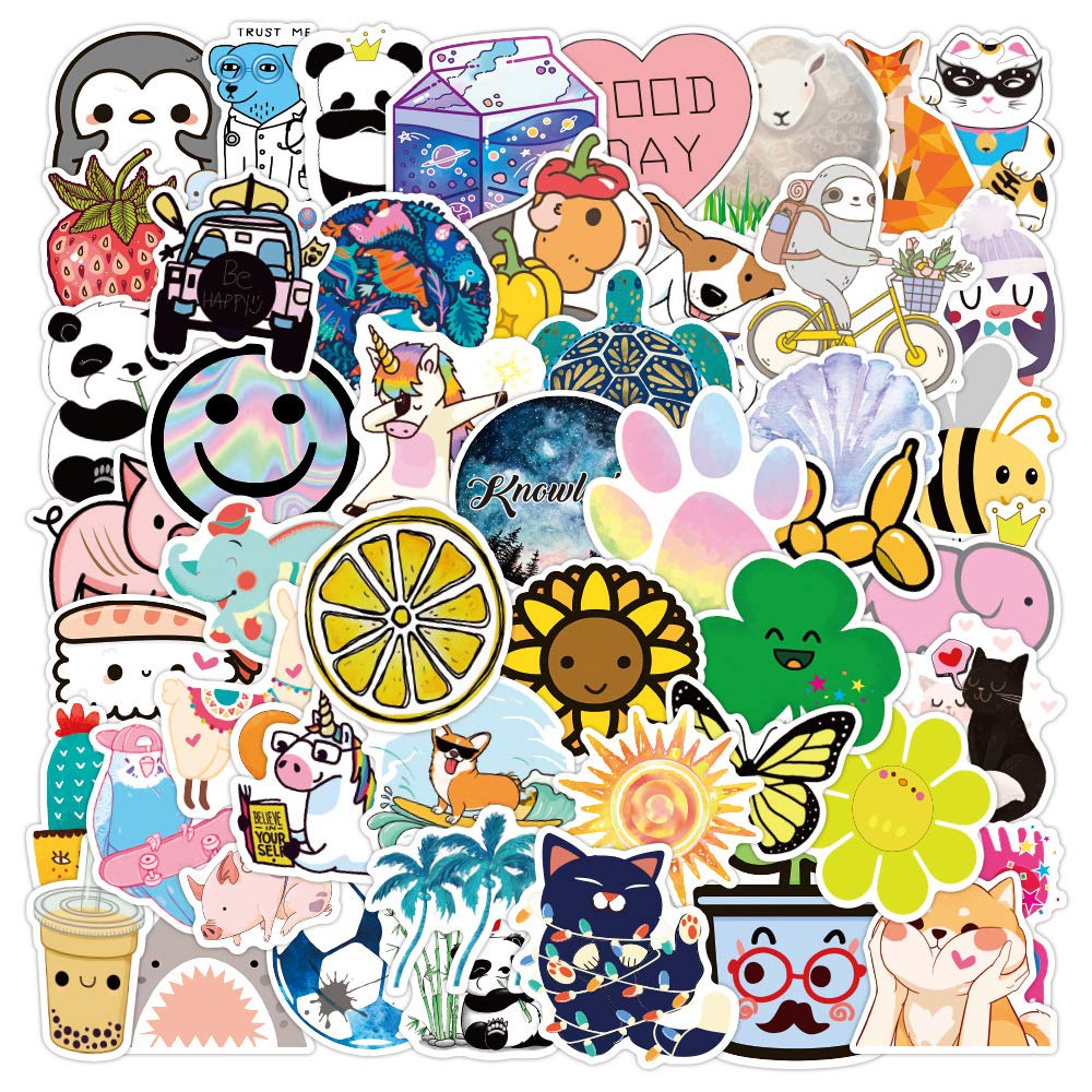 50 Pcs Cute Vinyl Stickers for Kids & Teens - Waterproof Decals for Hydro Flask, Laptop, Water Bottle, Skateboard, Phone - Fun Aesthetic Stickers for School, Office & Travel Use
