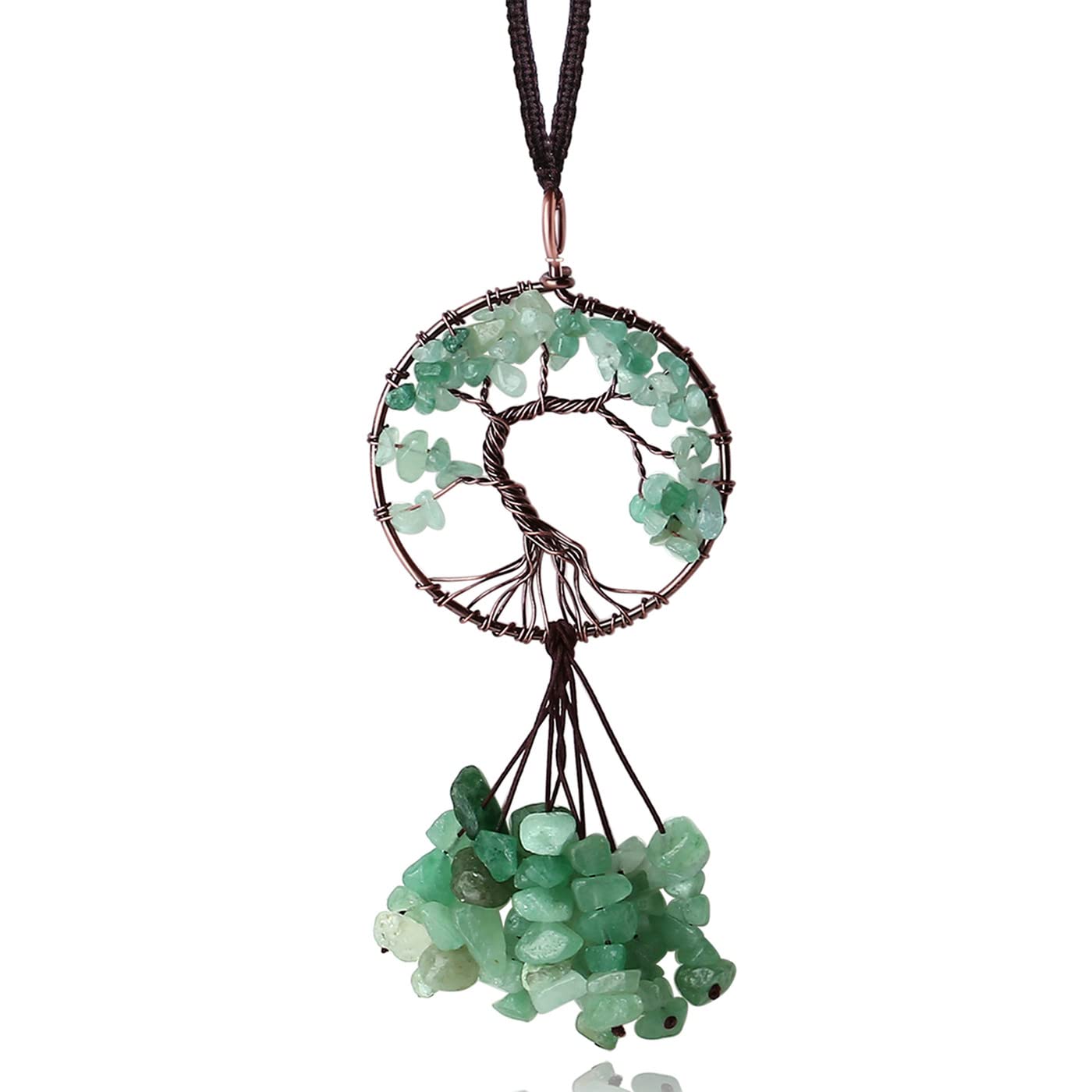 Green Aventurine Tree of Life Car Charm - Healing Crystal Mirror Decor for Meditation & Good Luck