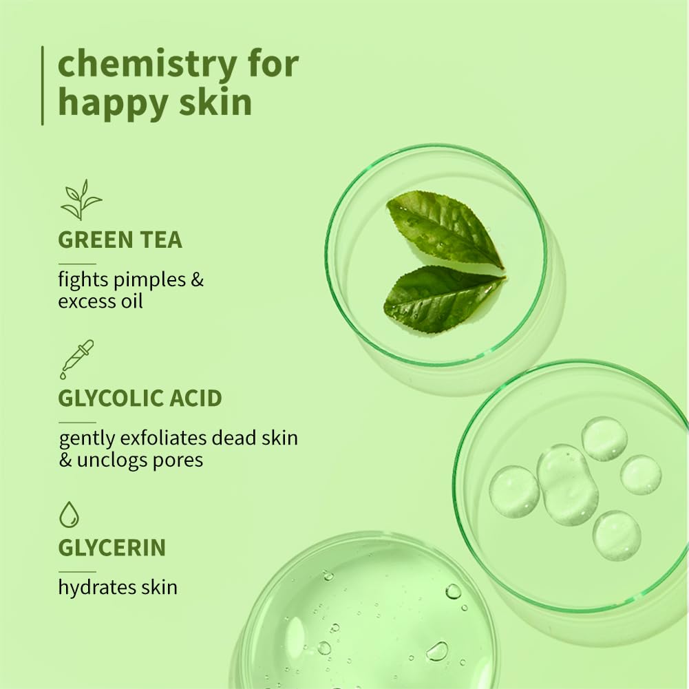 Plum Green Tea Face Toner for Oily & Acne-Prone Skin - Glycolic Acid Formula | Alcohol-Free | Pimple Treatment | Pore Minimizer | Oil Control | Gentle Exfoliation | Unisex Skincare | 200ml | Perfect for Daily Cleansing & Post-Workout Refreshment