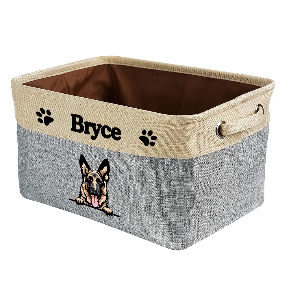Custom Foldable Storage Basket with Cute German Shepherd Design - Collapsible Sturdy Fabric Pet Toy Organizer Bin with Handles for Home, Closet & Shelf Organization - Grey & White - Perfect for Pet Toy Storage, Kids Room & Small Space Organization