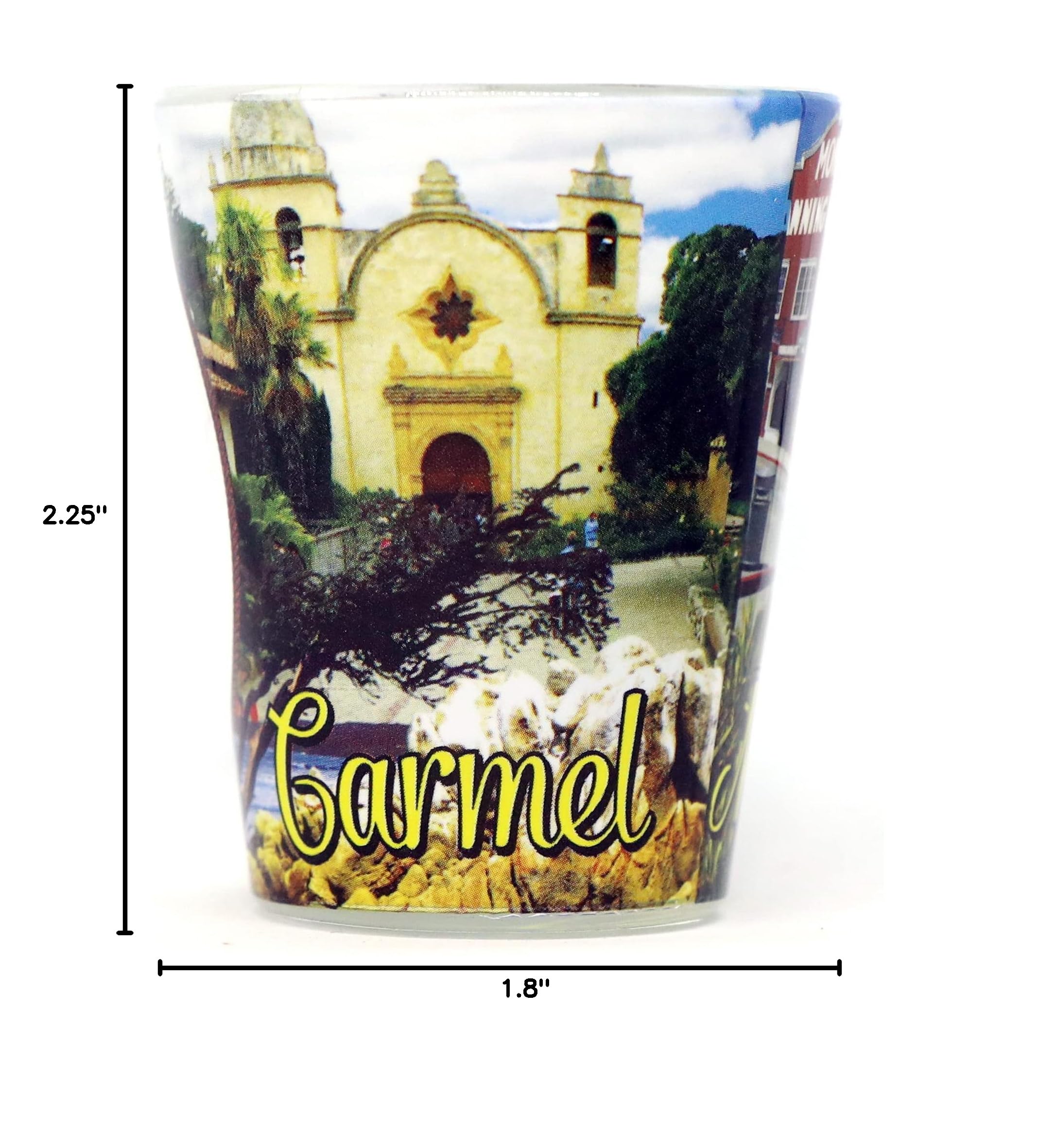 California Themed Shot Glass - Monterey & Carmel Scenic Window Collage Design - Perfect for Gifts, Parties, and Home Bar Decor