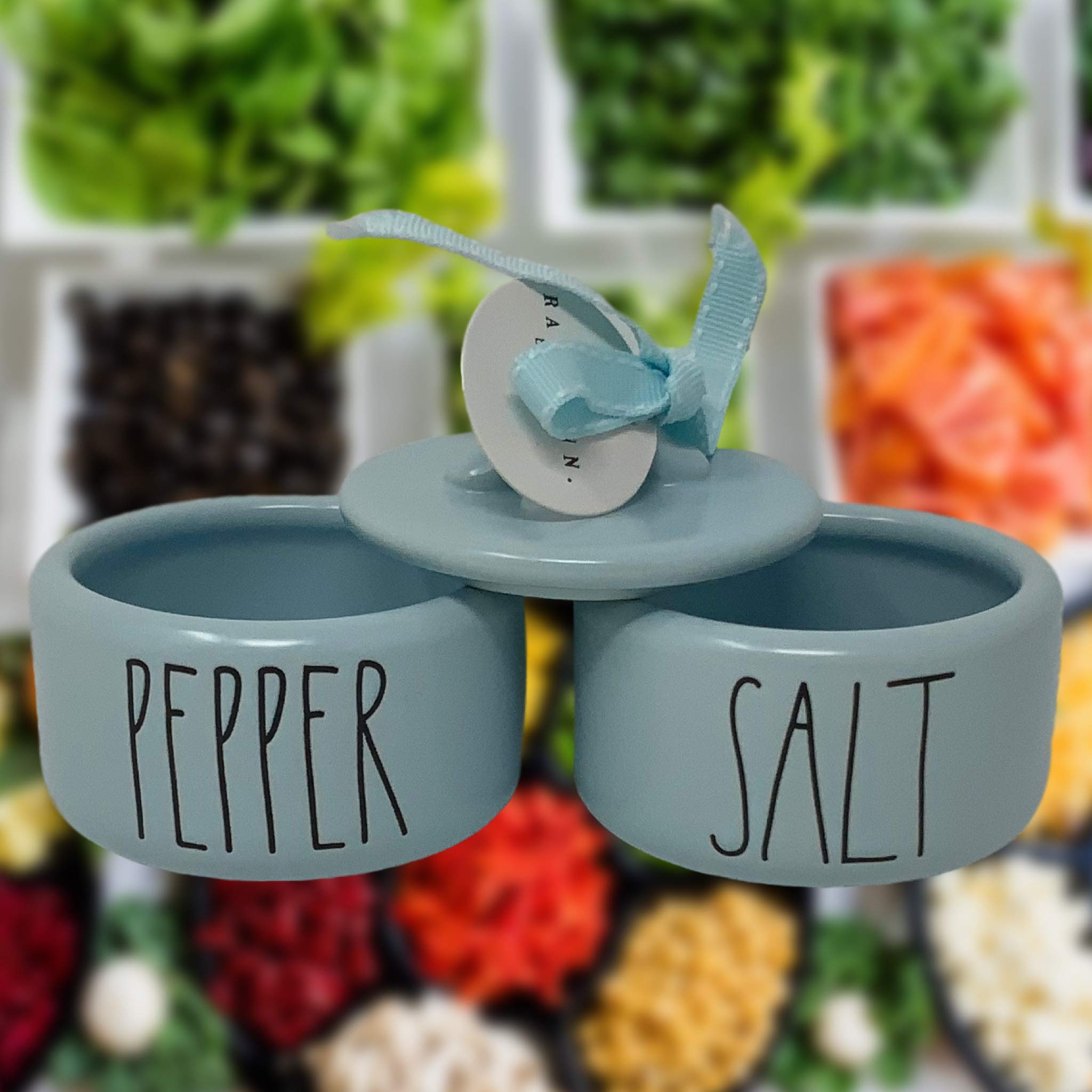 Rae Dunn Pastel Blue Salt and Pepper Shakers Set - 2 Piece Stackable Ceramic Spice Containers with LL Font Letters - Perfect for Kitchen, Dining Table, and Gift Giving