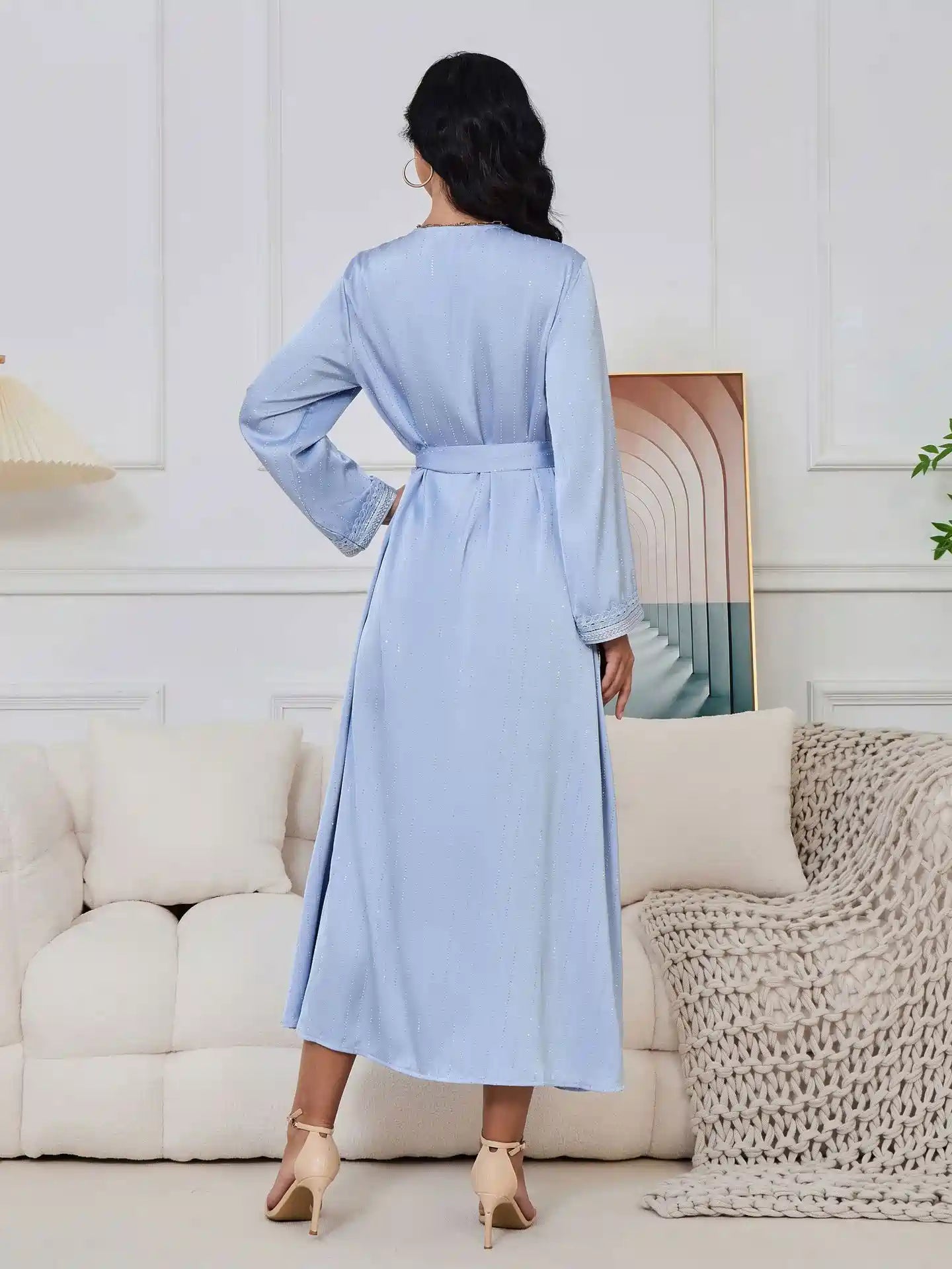 Elegant Hotfix Rhinestones Caftan Dress for Women - Eid Party, Wedding, Special Occasions - #25065 | Boho Chic, Plus Size, Long Flowy Maxi Dress
