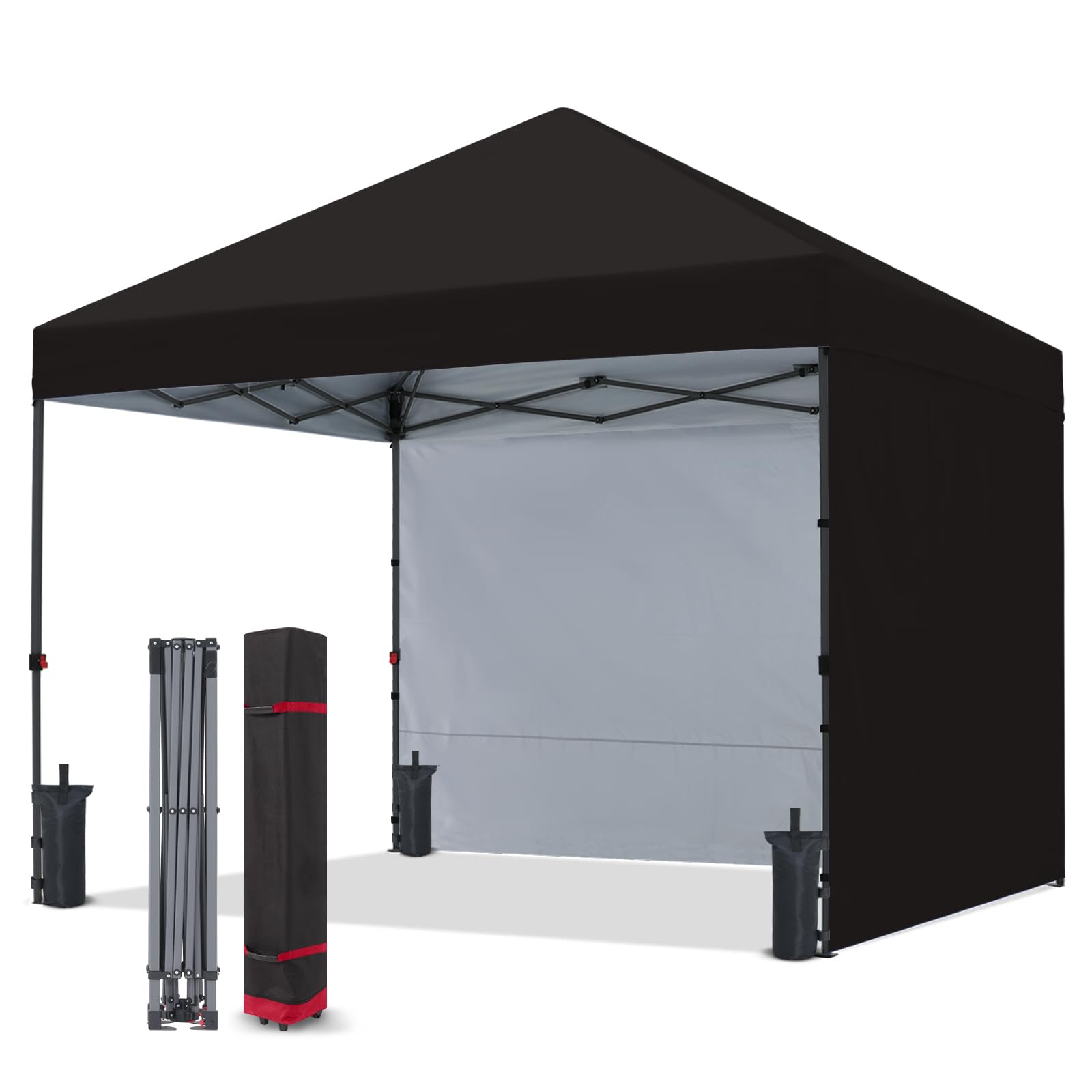 COOSHADE 10x10 Pop Up Canopy Tent with 2 Sidewalls - Instant Outdoor Shade Shelter for Camping, Beach, Picnics & Backyard Parties (Black)