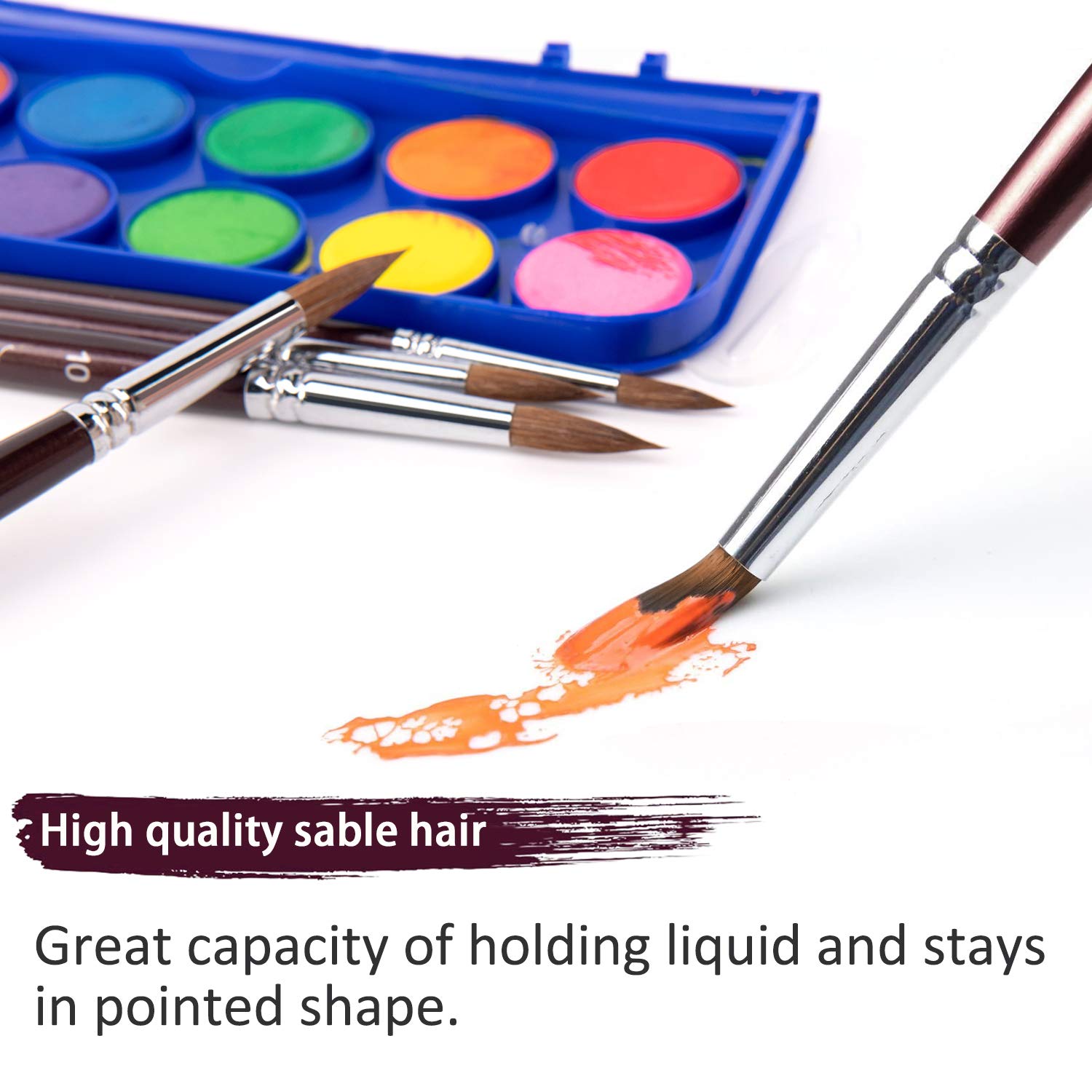 Premium Kolinsky Sable Watercolor Brushes Set - 9pcs Professional Round Pointed Detail to Mop Brushes for Watercolor, Gouache, Acrylic & Ink Painting - Ideal for Artists, Beginners & Studio Use