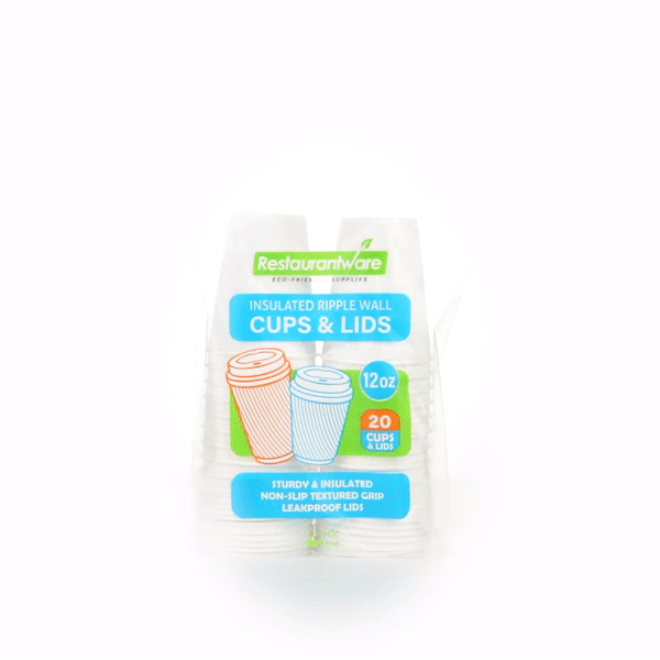 12 oz White Paper Ripple Wall Coffee Cups with White Lids - 3.5