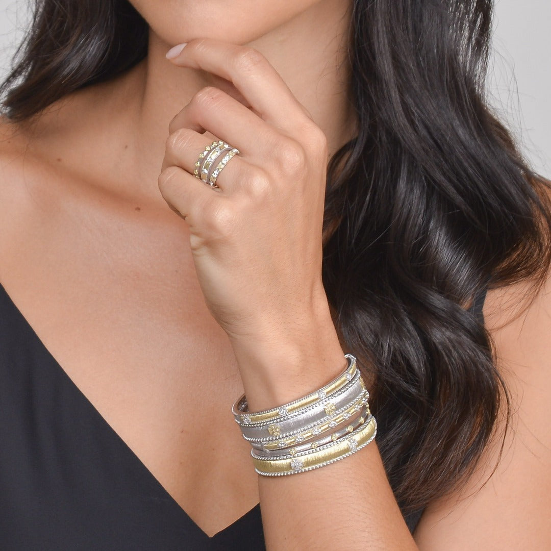 Jude Frances Mixed Metal Diamond Kite Bangle Bracelet for Women - Elegant Stackable Jewelry Gift for Birthday, Anniversary & Special Occasions