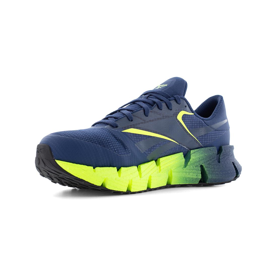 FloatZig Athletic Composite Toe Work Shoes for Men & Women - Lightweight Safety Shoes with Slip-Resistant Outsole, Breathable Mesh (Blue/Lime) - Perfect for Construction, Warehouse, and Outdoor Work