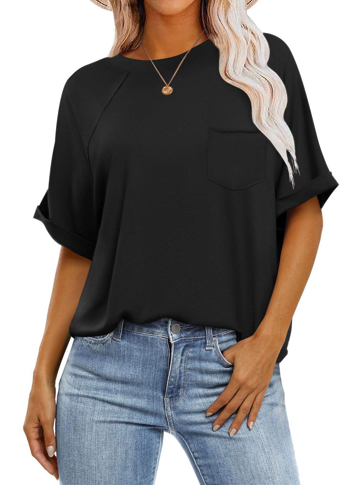 Women's Casual Short Sleeve T-Shirts - Loose Fit Crewneck Summer Tops 2024 | Comfortable Everyday Wear for Work, Travel & Outings