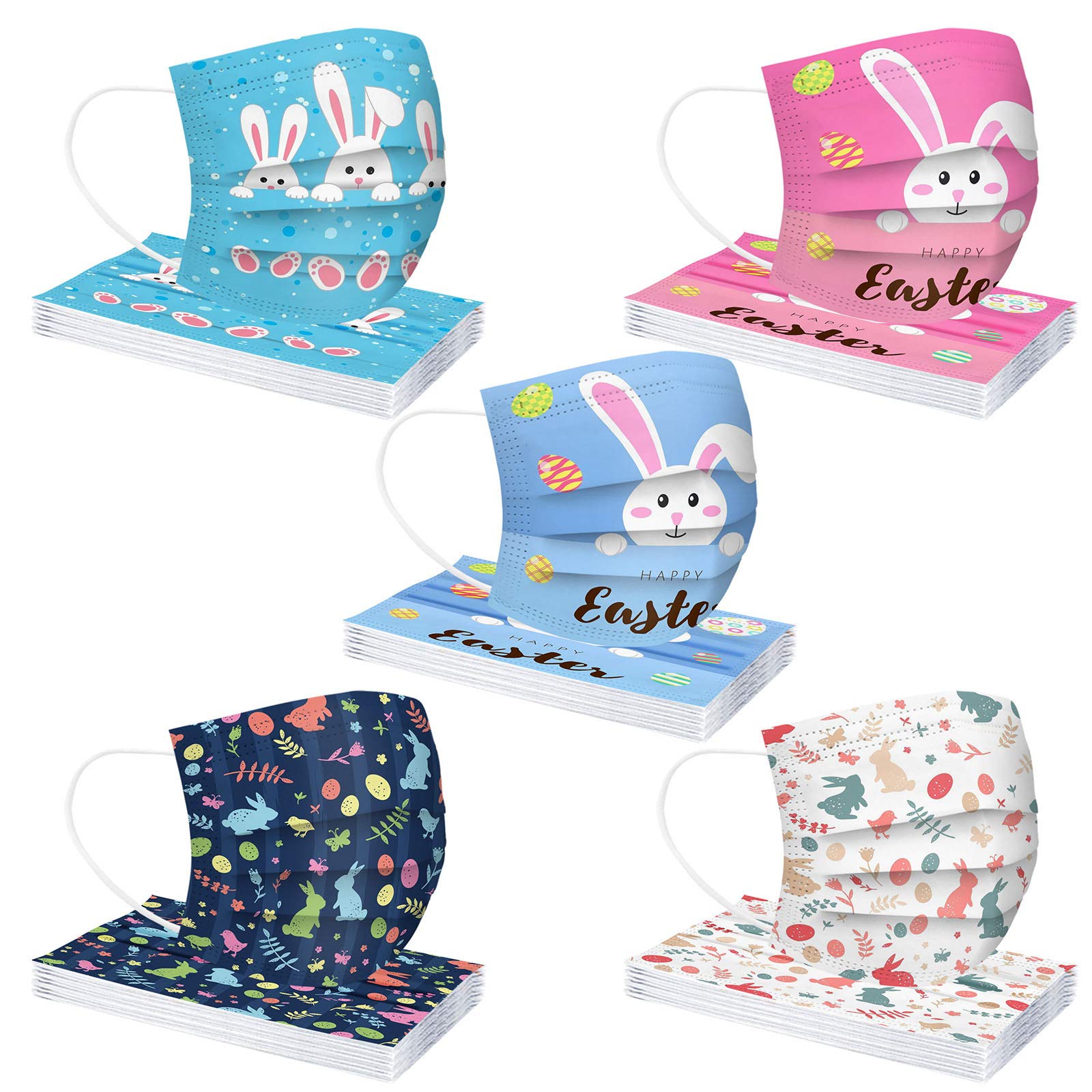 50PC Easter Disposable Face Masks for Adults - Cute Easter Eggs & Bunny Printed 3-Ply Breathable Protection - Holiday Party, Egg Hunt, Church Gathering, Spring Festival Celebration (50 Count, #08)