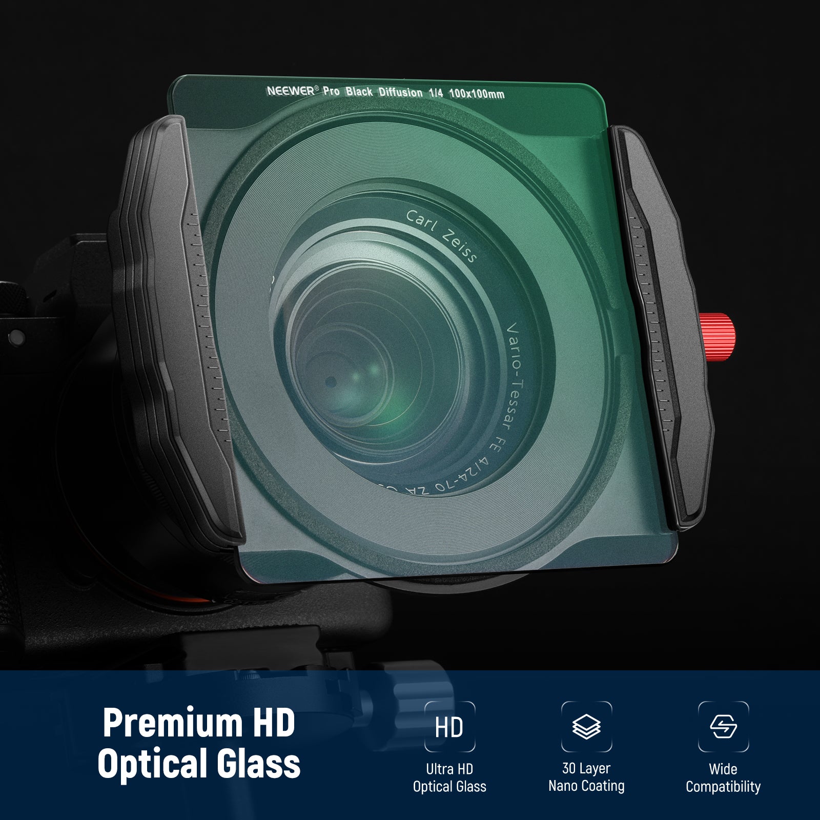 NEEWER 100x100mm 1/4 Black Diffusion Square Filter for DSLR Camera - Soften Harsh Light & Create Cinematic Effects for Photography & Videography