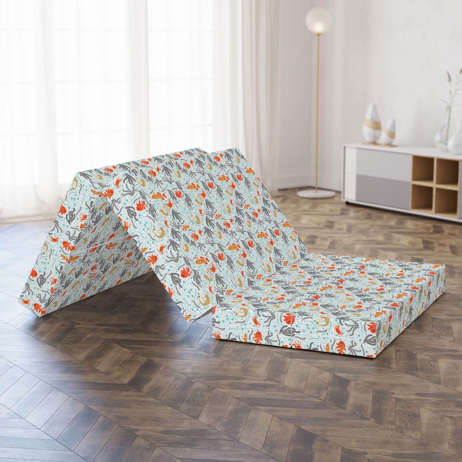 Ambesonne Marine Foldable Mattress - Ocean Bubbles and Reef Design, 78.7