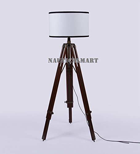 Nauticalmart Mahogany Floor Lamp - Modern Living Room Lighting for Home Decor, Reading & Relaxation | Dimmable LED Standing Lamp with Adjustable Height & Fabric Shade