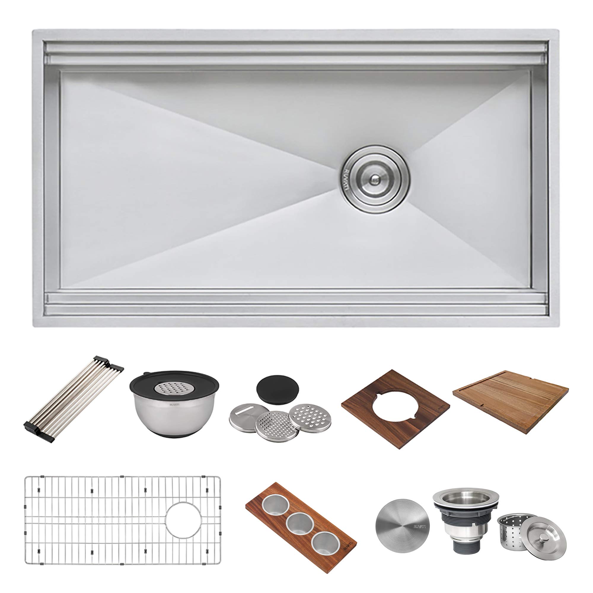 Ruvati 36-inch Undermount Dual Tier Kitchen Sink - 16 Gauge Brushed Stainless Steel Workstation Sink with Scratch-Resistant Finish (Model RVH8277) - Perfect for Modern Kitchens, RV Campers & Food Prep Stations