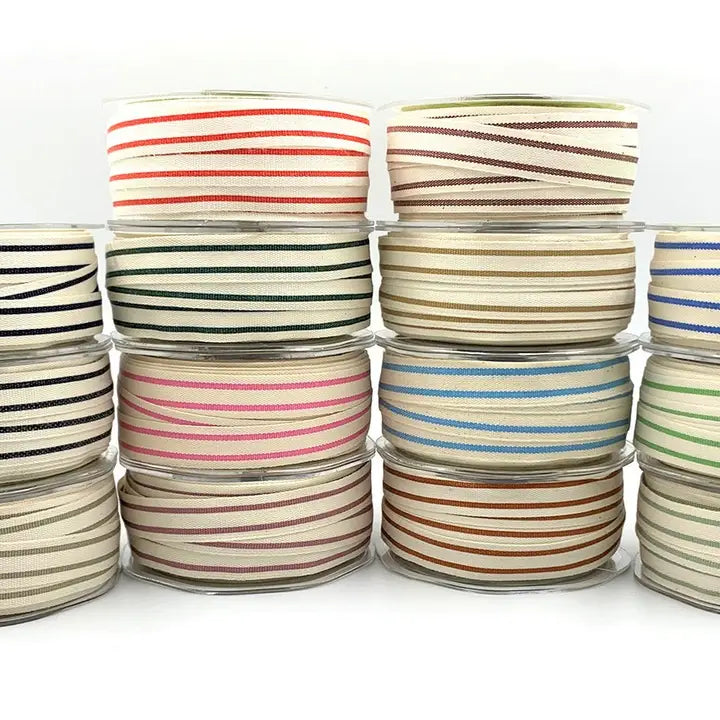 5/8 Inch Woven Cotton Black & White Double Striped Ribbon - Perfect for Gift Wrapping, DIY Crafts, Hair Bows and Scrapbooking