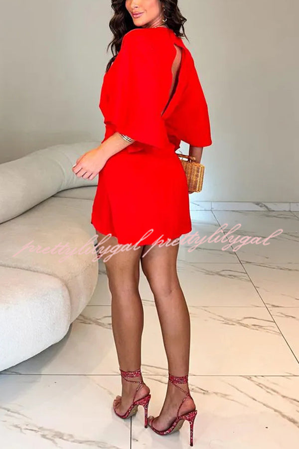 Stylish Solid Color V-Neck Half Sleeve Casual Mini Dress for Women | Summer Fashion, Beach Wear & Party Outfit
