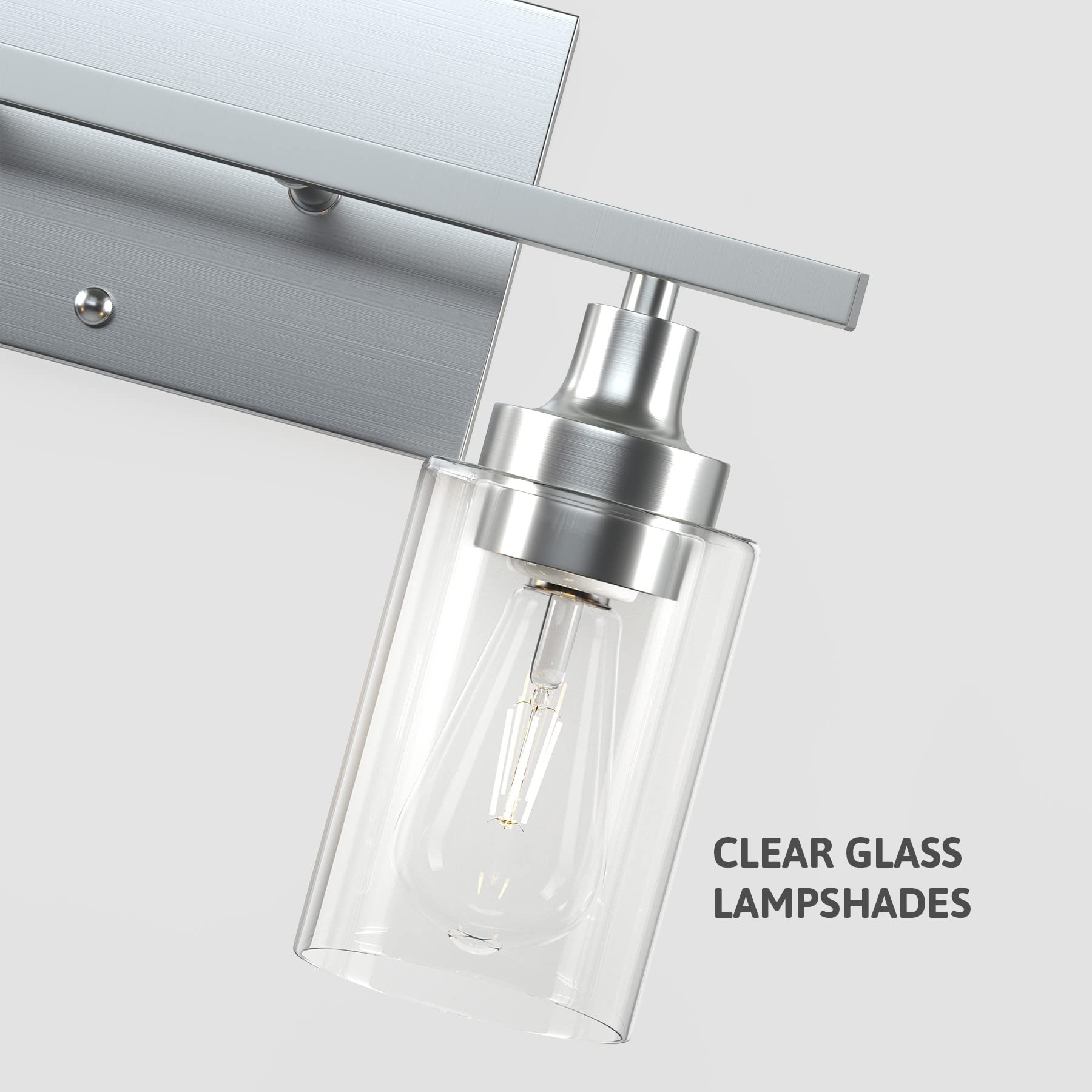 VONLUCE Modern 2-Light Bathroom Vanity Lighting Fixture - Clear Ribbed Glass Shades, Nickel Finish Wall Sconce for Mirror Illumination | Perfect for Bathroom, Powder Room & Dressing Area Makeup Lighting