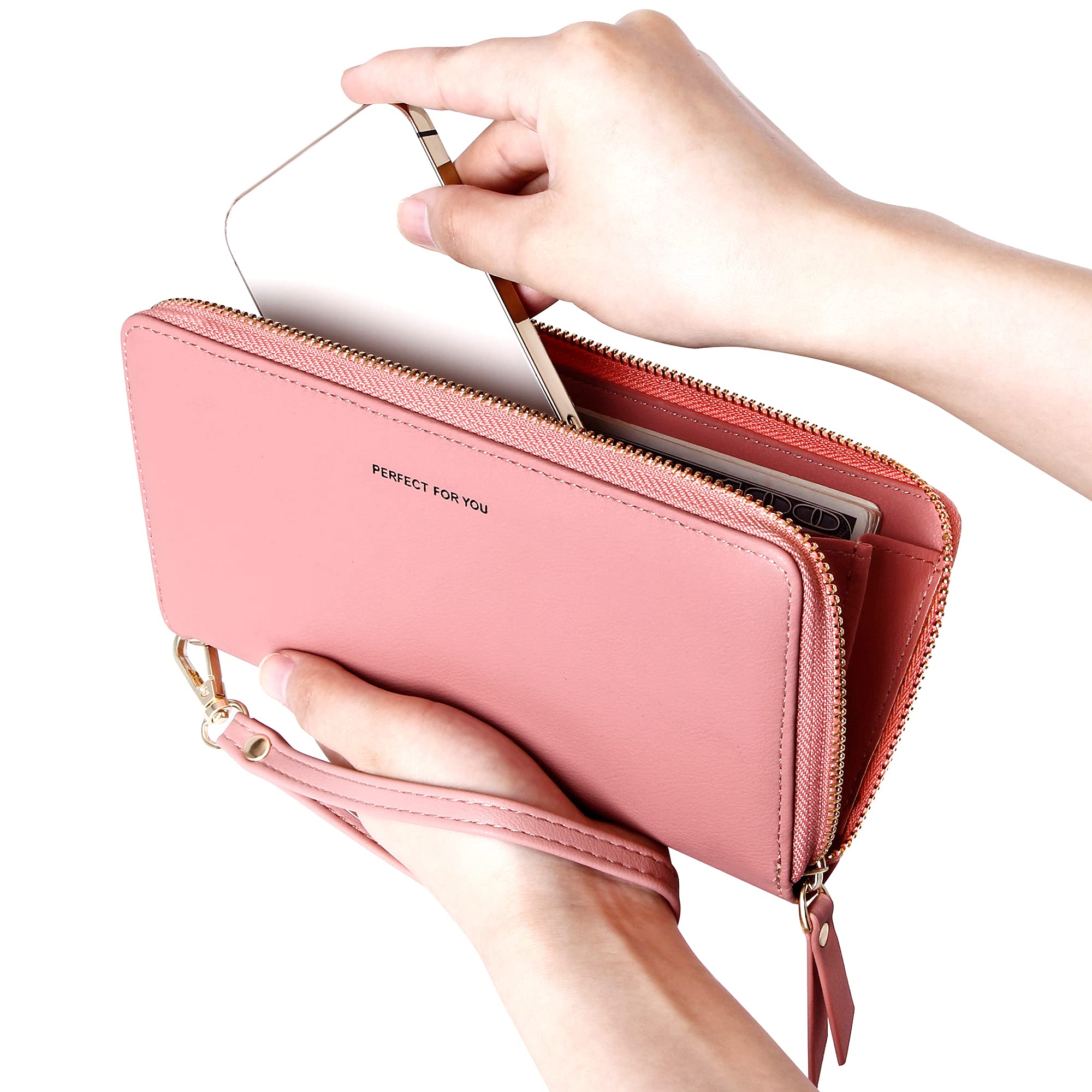 GEEAD RFID Blocking Wristlet Wallet for Women - PU Leather Zip Around Phone Clutch Purse with Card Slots | Perfect for Travel, Shopping & Everyday Use