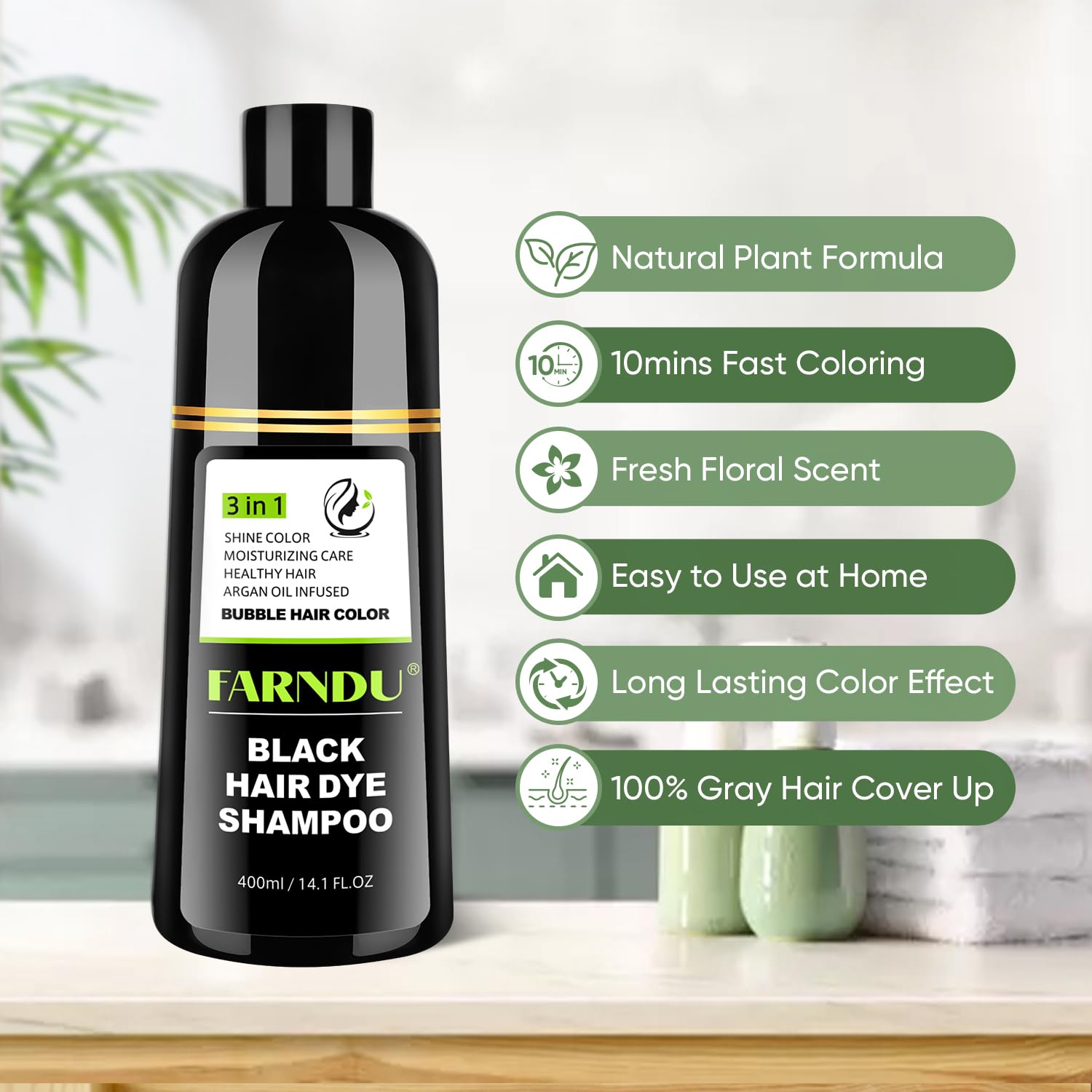 Black Hair Dye Shampoo with Hair Growth Formula - Permanent Color & Repair Treatment for Damaged Hair - Best for Gray Coverage & Thinning Hair at Home