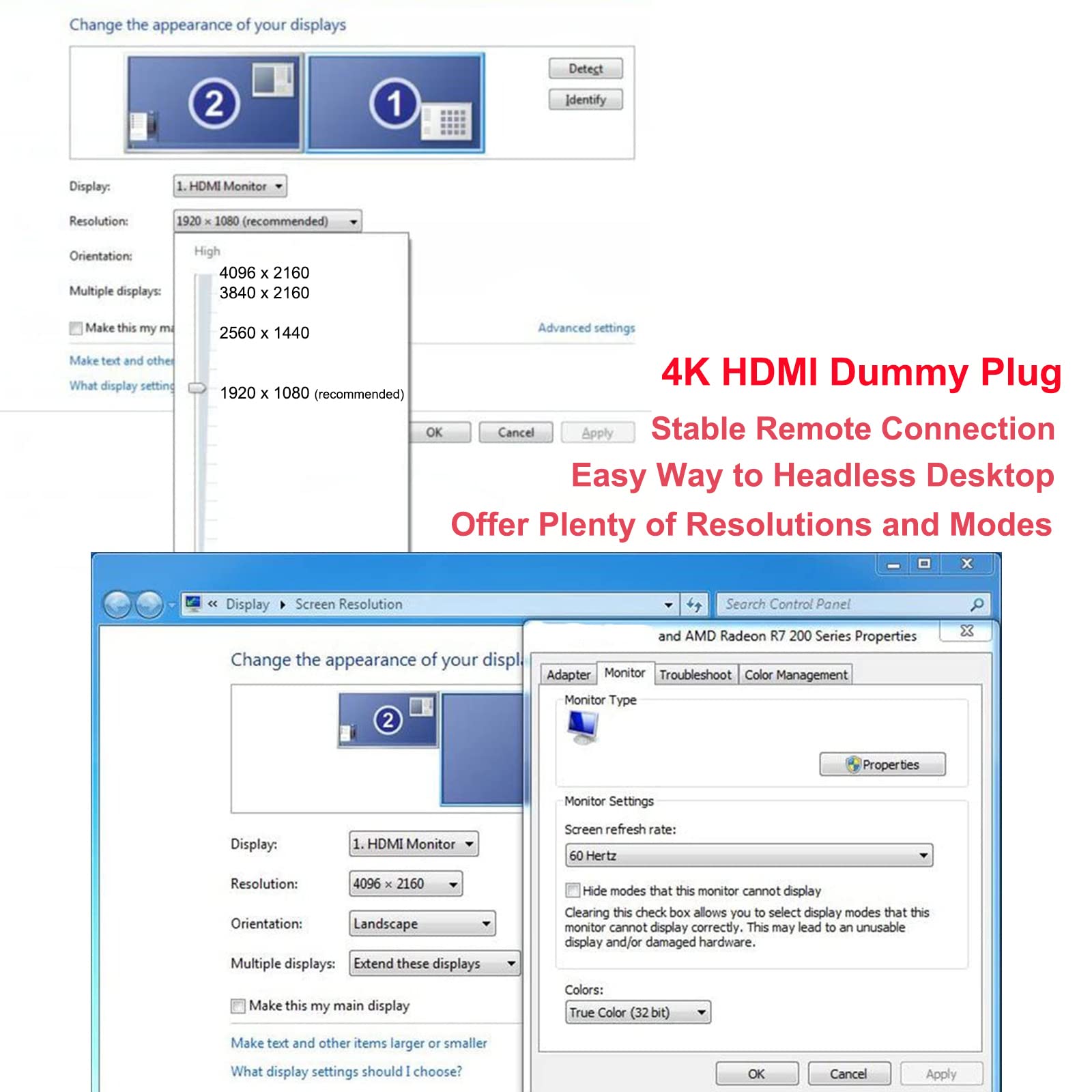 DTECH 4K HDMI Dummy Plug Display Emulator - Headless Ghost Adapter for Windows, Mac OSX & Linux - Supports 4Kx2K 2160P/1080P Resolution - Ideal for Computer Desktop, Mining Rig, Server & Digital Signage (1 Pack)