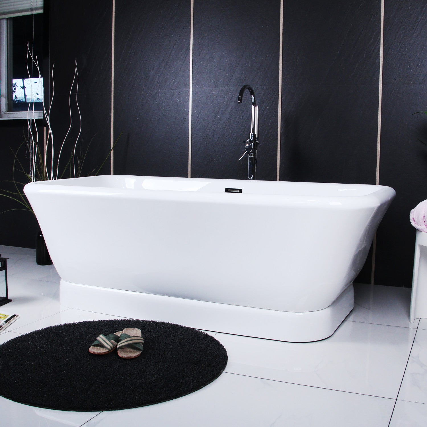 Aqua Eden VTDE713524WA 71 Inch White Acrylic Oval Rectangular Double-Ended Pedestal Bathtub with Drain - No Faucet Drillings - Glossy Finish for Luxury Bathroom & Spa Relaxation
