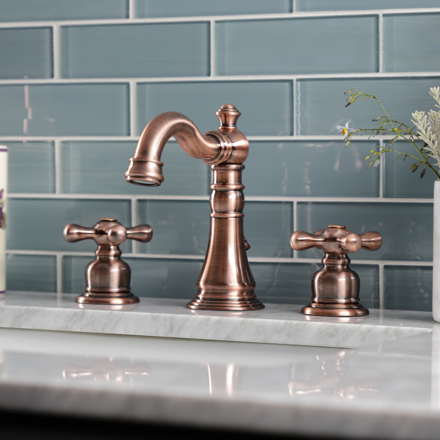 American Classic FSC197AXAC Two-Handle 3-Hole Widespread Bathroom Faucet with Brass Pop-Up Drain in Antique Copper - Perfect for Vintage Style Bathroom Renovations and Modern Home Upgrades