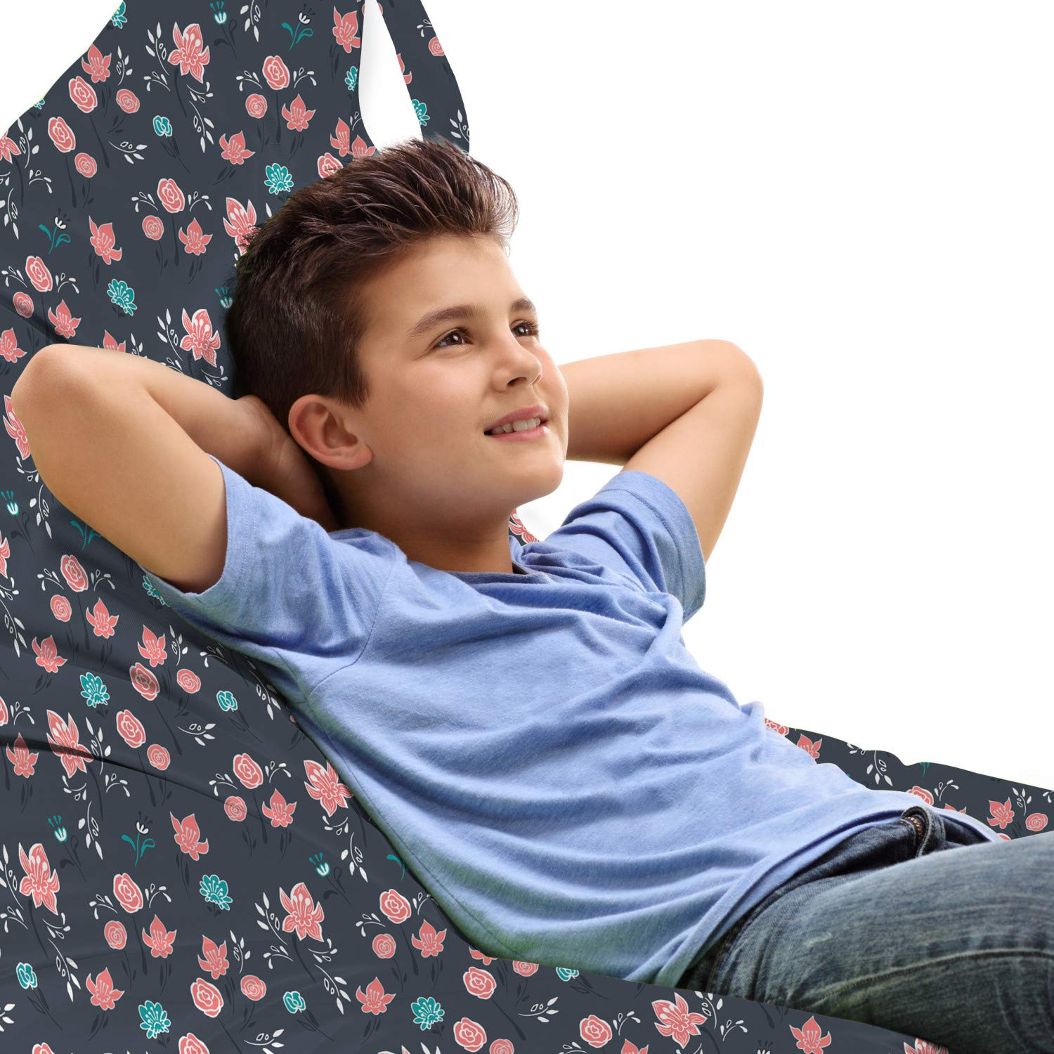Ambesonne Floral Lounger Chair Cover - Romantic Flower Bouquet & Lily Branch Pastel Design, Large Capacity Storage Bag with Handles for Outdoor Furniture, Coral Grey Turquoise - Perfect for Patio, Garden & Poolside Use