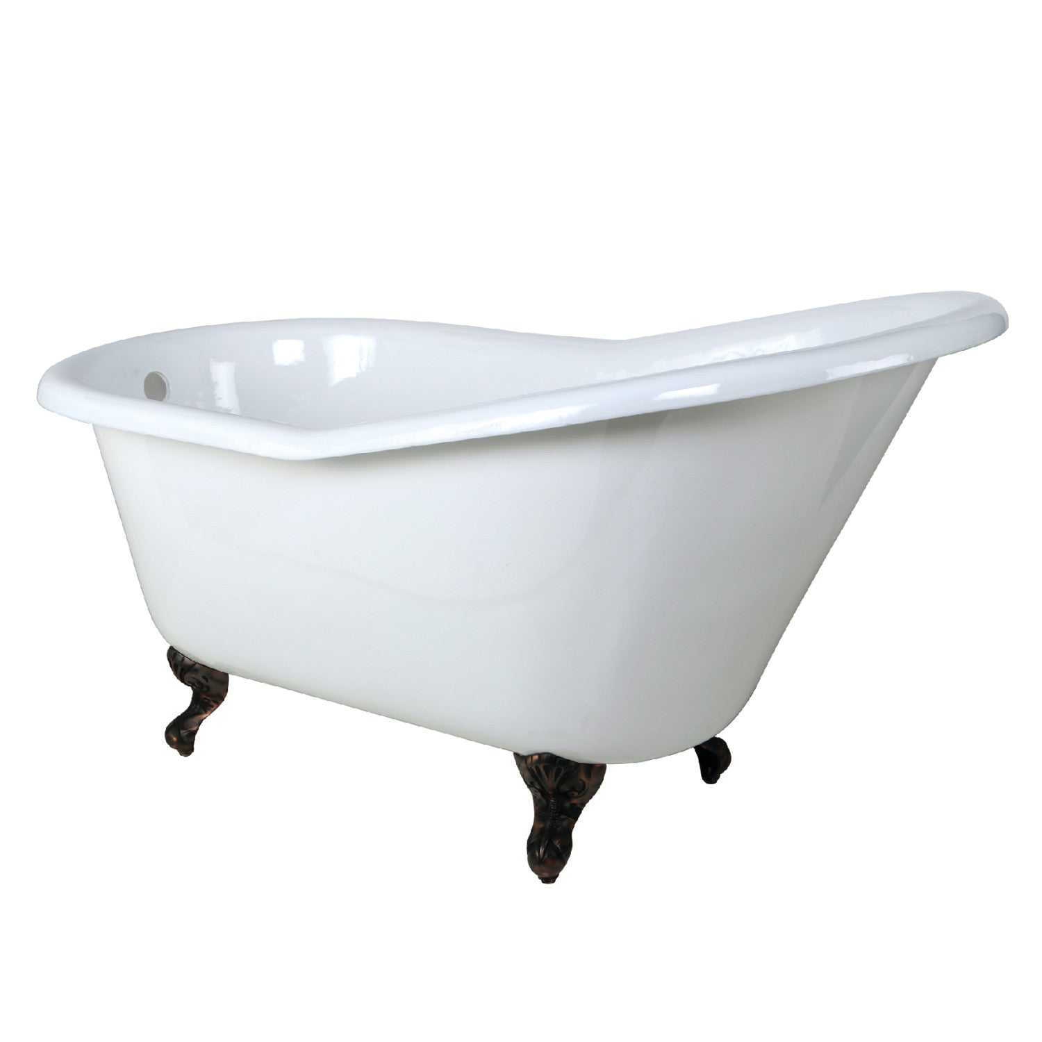 Aqua Eden 60 Inch White Cast Iron Clawfoot Bathtub - Oil Rubbed Bronze Oval Single Slipper Tub (No Faucet Drillings) | Vintage Bathroom Decor, Freestanding Soaking Tub for Spa-Like Relaxation
