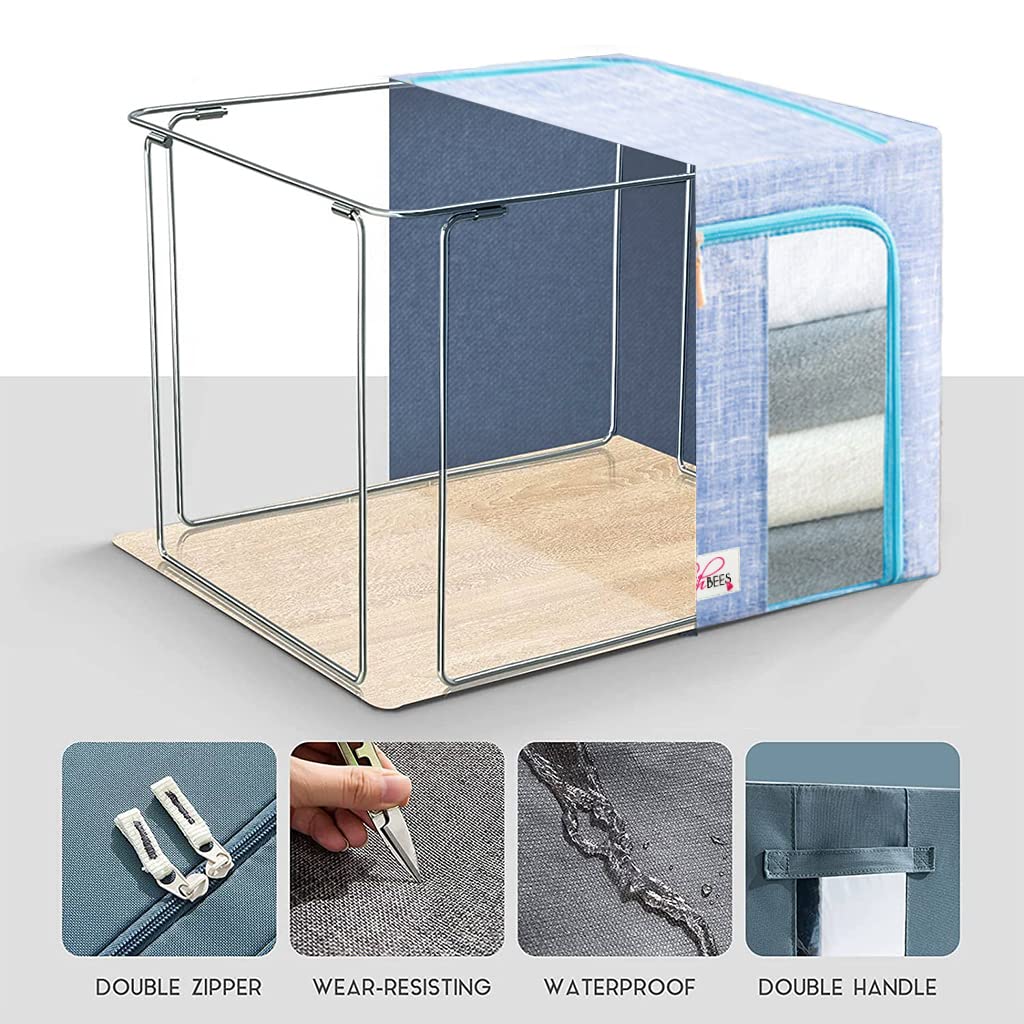 BlushBees® 4-Pack Large Collapsible Storage Boxes with Metal Supports - 20×16×15 Inch Oxford Fabric Organizers for Clothes, Quilts & Linens | Perfect for Closet, Bedroom & Home Organization
