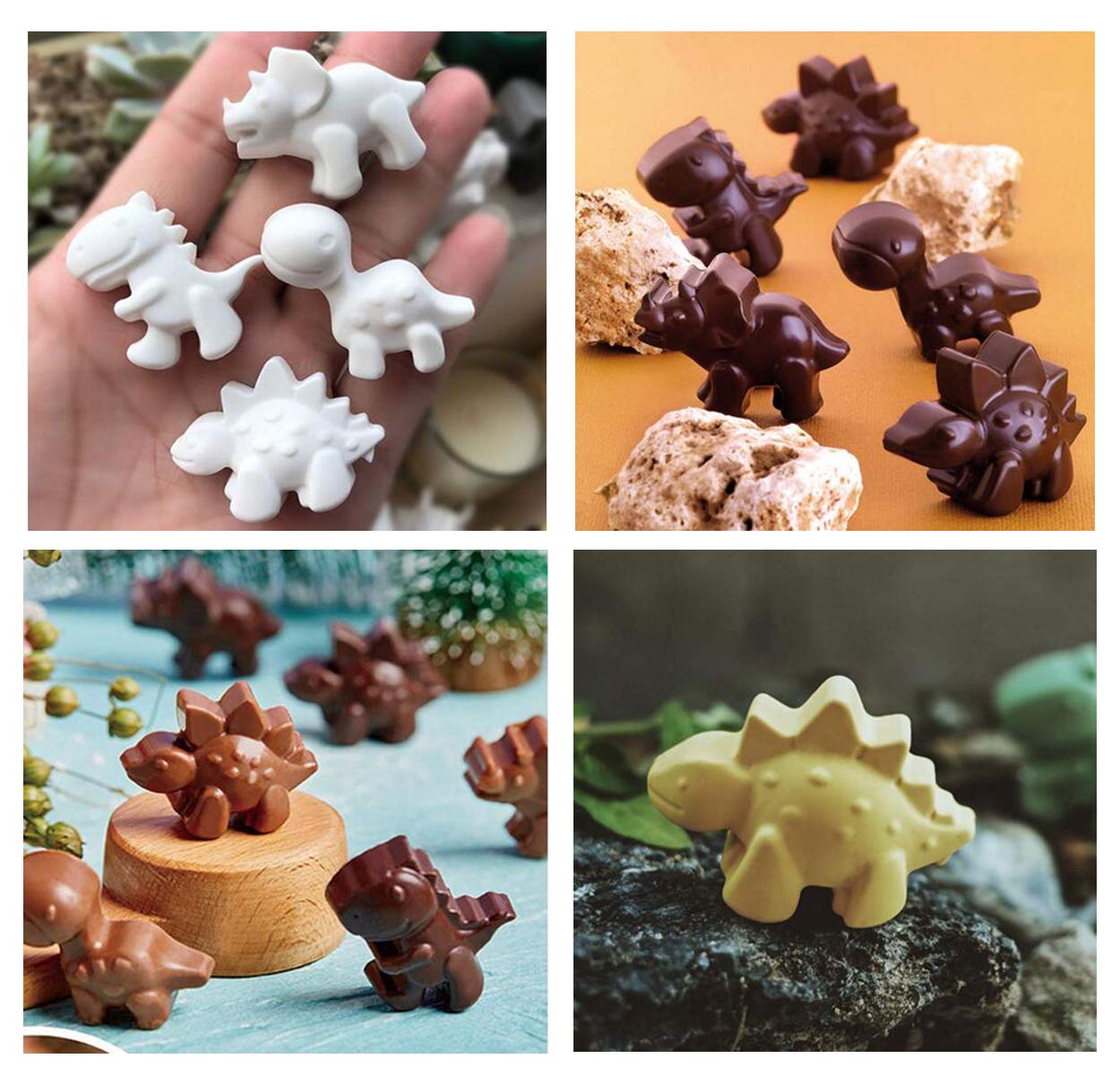 Premium Silicone Candy & Chocolate Molds Set with 3 Dinosaur Shapes - Perfect for Ice Cubes, DIY Treats, Baking Decorations, and Party Desserts
