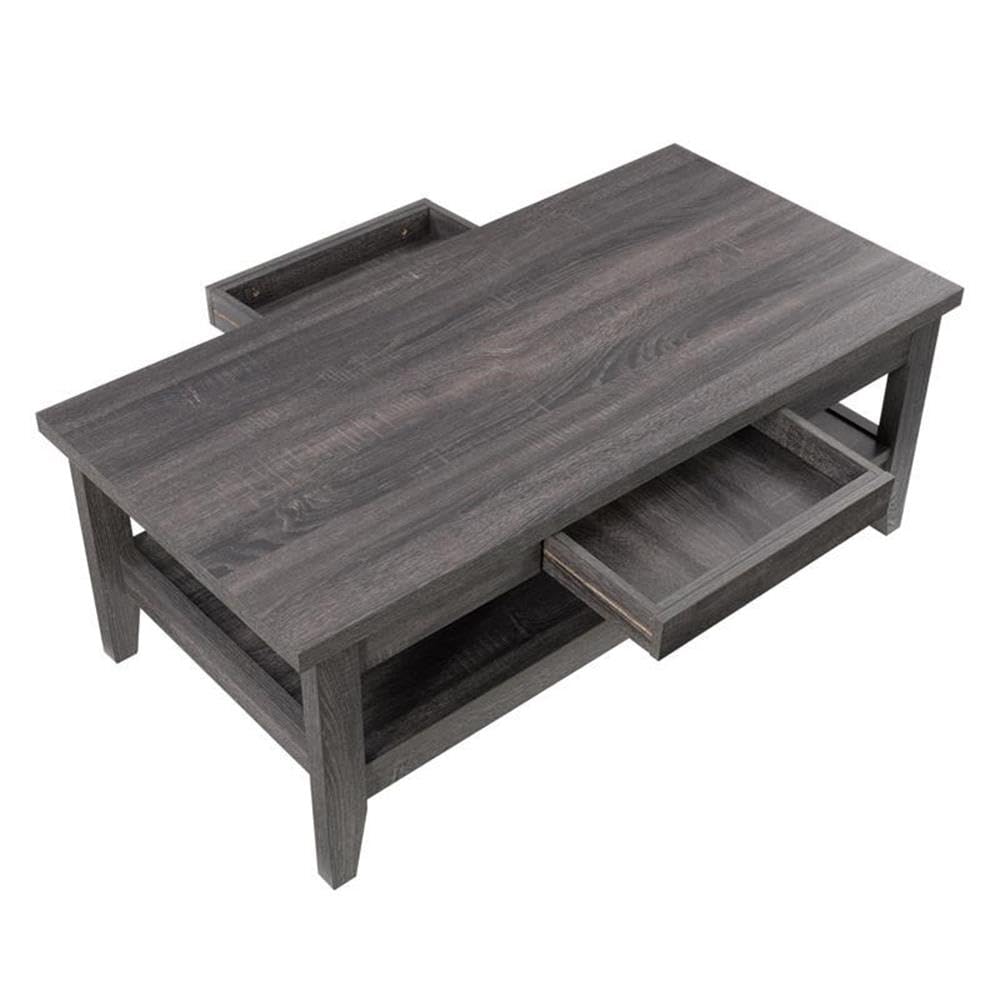 CorLiving Hollywood Dark Gray Engineered Wood Grain Coffee Table with Hidden Drawers - Modern Living Room Furniture for Small Spaces, Home Decor Centerpiece