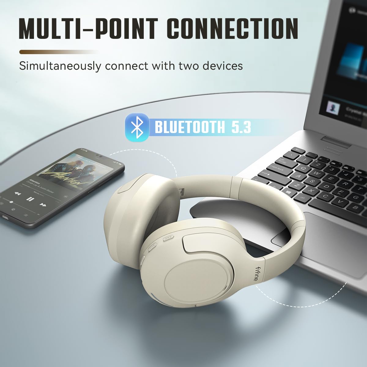 FIFINE Bluetooth Wireless Over-Ear Headphones with 65H Battery Life, Touch Control & Noise Cancellation - Comfortable Soft Earpads for Music, Phone Calls, Home Office & Travel - X3 White