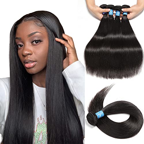 10A Brazilian Straight Human Hair Bundles 12-16 Inch 100% Unprocessed Virgin Remy Hair - 4 Bundles Natural Black for Weaving & Extensions | Perfect for Salon Styling, Daily Wear & Special Occasions