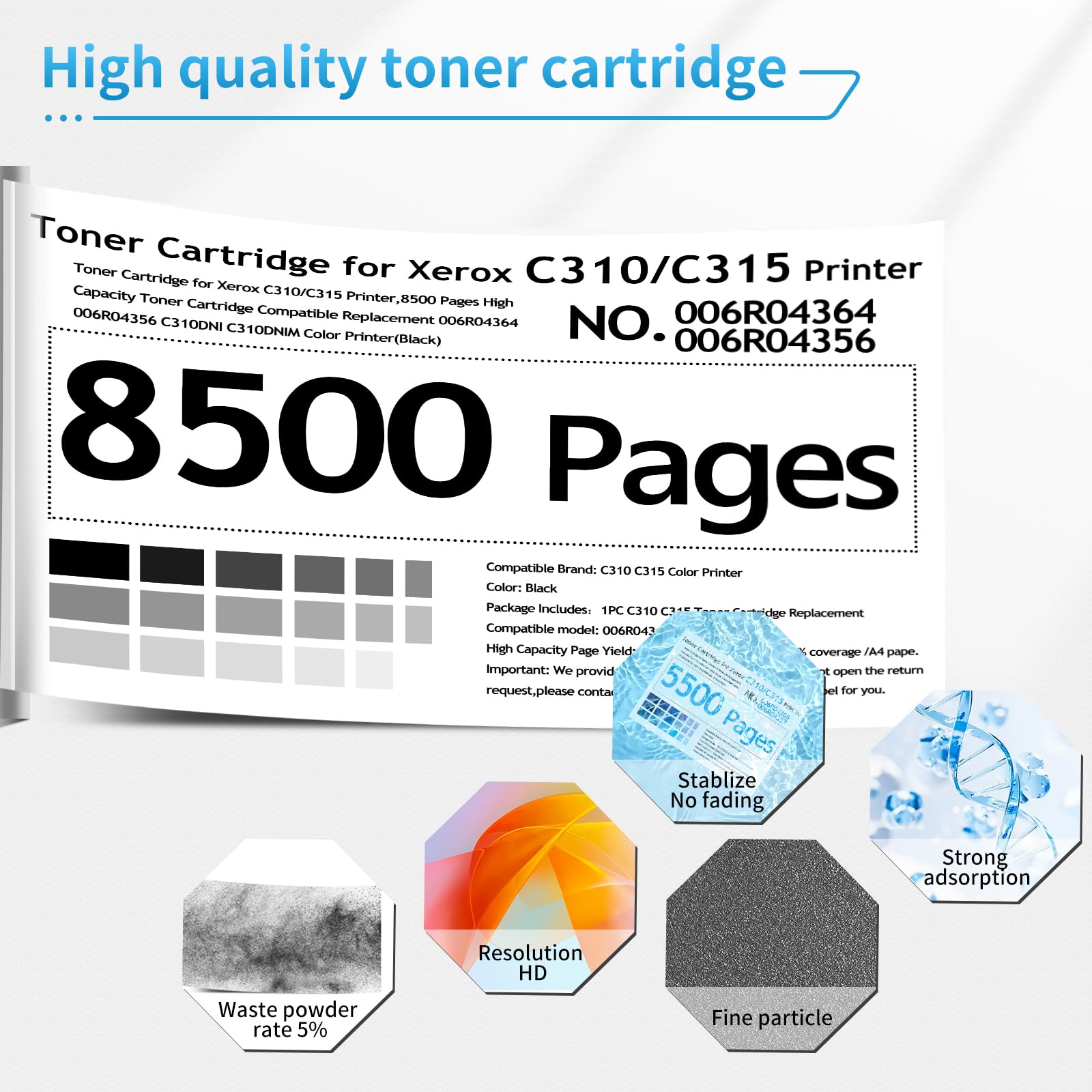 High-Capacity C315 Toner Cartridge for Xerox C310/C315 Printer - 8,500 Pages - Compatible with 006R04364, 006R04356, C310DNI, C315DNI Color Multifunction Printers (Black) - Perfect for Office Printing & High-Volume Document Needs