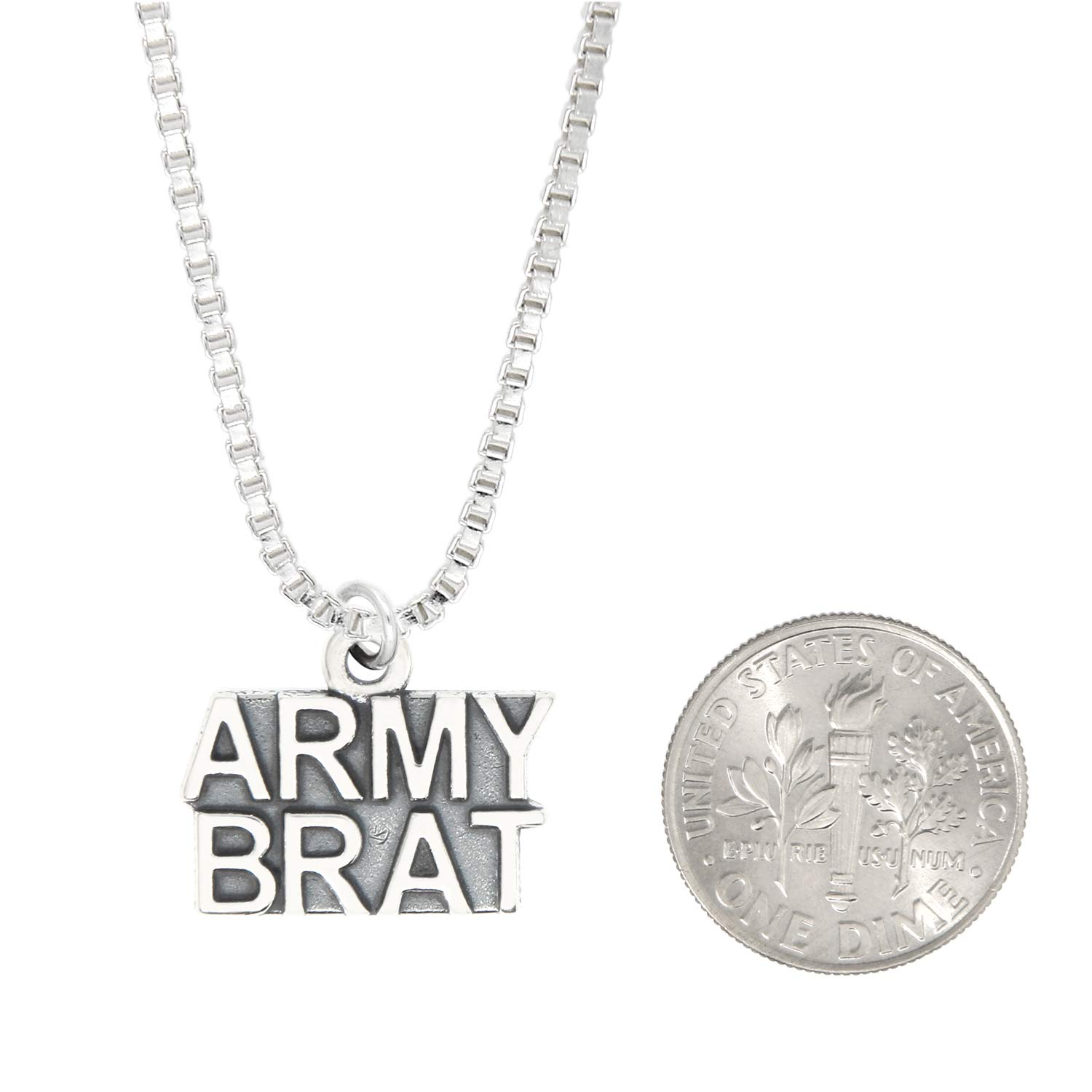 LGU® Sterling Silver Oxidized Army Brat Charm Necklace 18