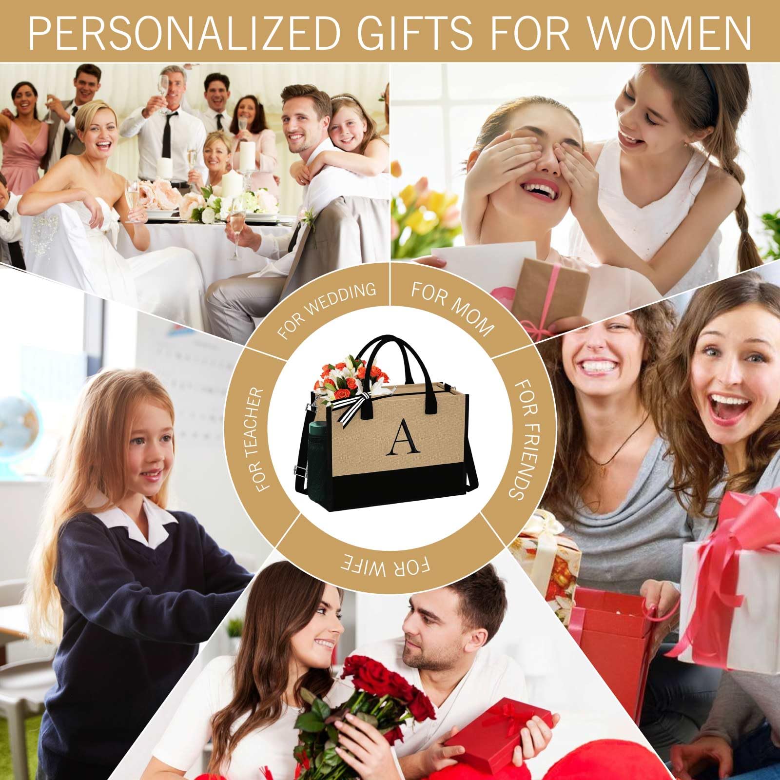 Personalized Monogrammed Tote Bags for Women - 3-Piece Set, Custom Birthday Gifts, Perfect for Work, Shopping & Travel