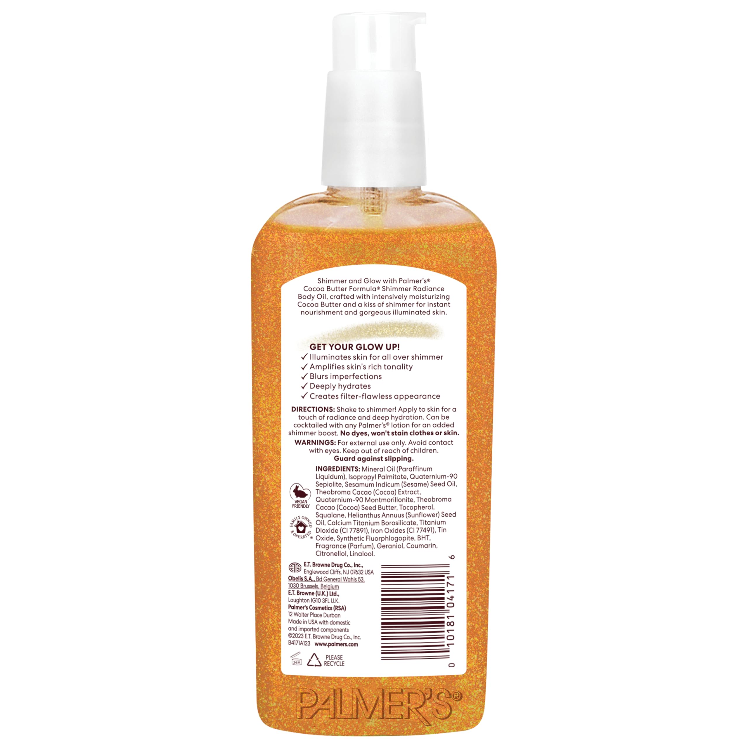 Palmer's Cocoa Butter Formula Shimmer Body Oil with Vitamin E - 5.1 Fl Oz Radiance Glow Oil for Dark Skin & Tan Enhancement | Hydrating Body Moisturizer for Summer, Beach & Special Occasions | Vegan & Cruelty-Free Skincare