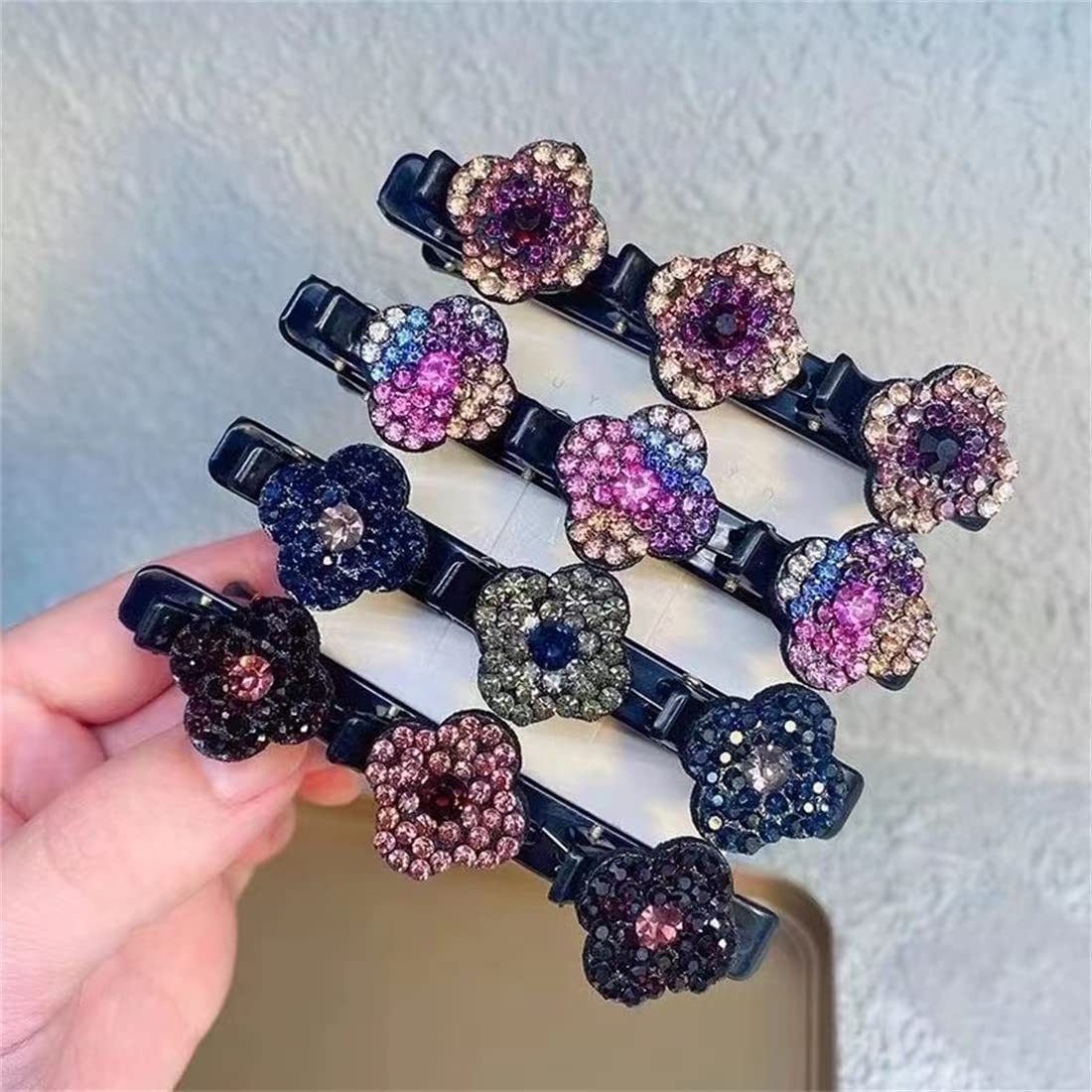 Black Double Layer Alligator Hair Clips - Korean Style Sparkling Crystal Rhinestone Braided Hair Accessories for Women & Girls (4PCS) - Perfect for Parties, Weddings & Everyday Styling