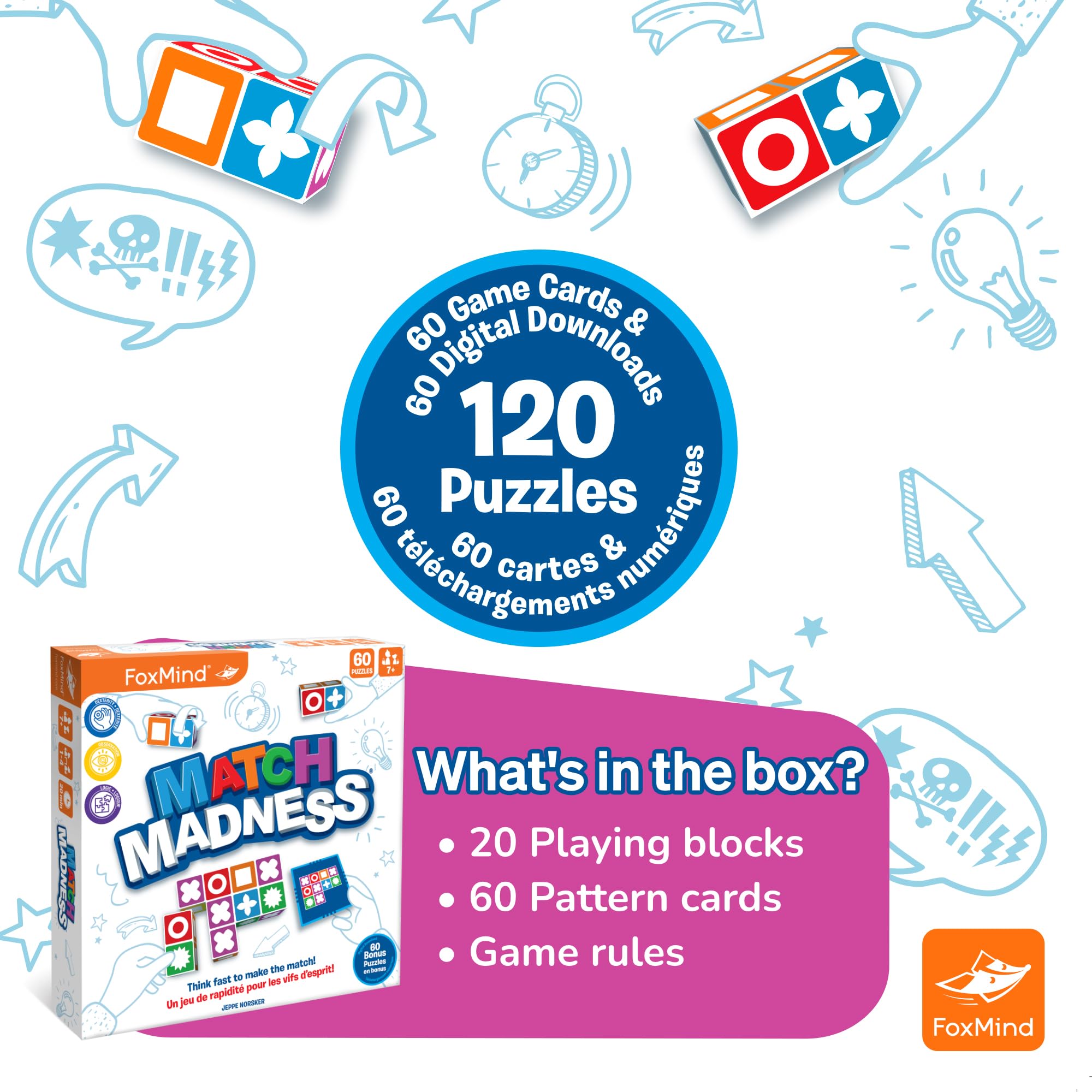 Foxmind Match Madness Board Game - Dual Mode Visual Matching Puzzle for Problem Solving, Fun Family Game Night for Adults & Kids, Perfect for Parties & Brain Training