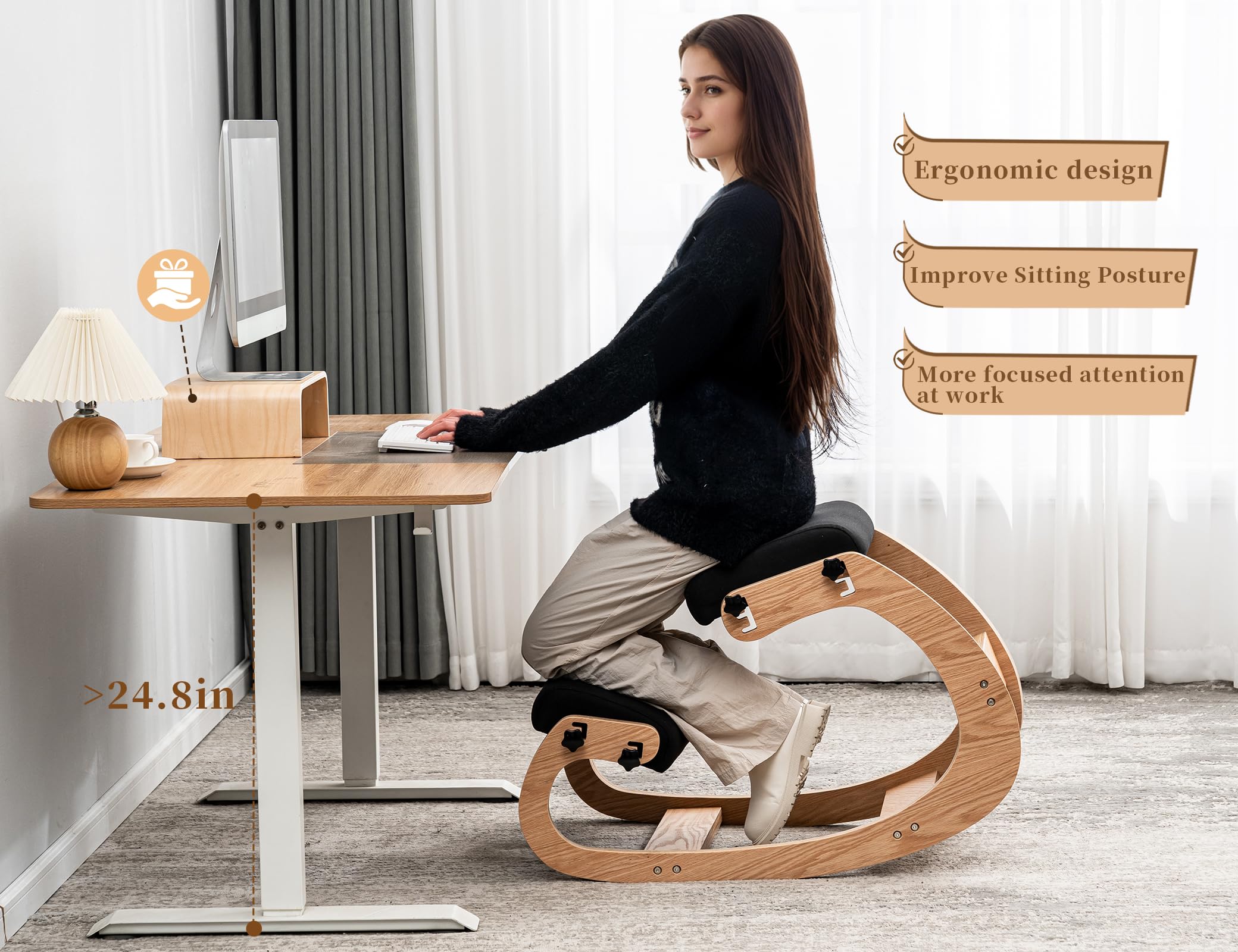 Ergonomic Adjustable Kneeling Chair for Office - Posture Correcting Fabric Seat for Back Pain Relief & Comfort - Ideal for Adults & Teenagers (Black) - Perfect for Home Office, Study & Meditation