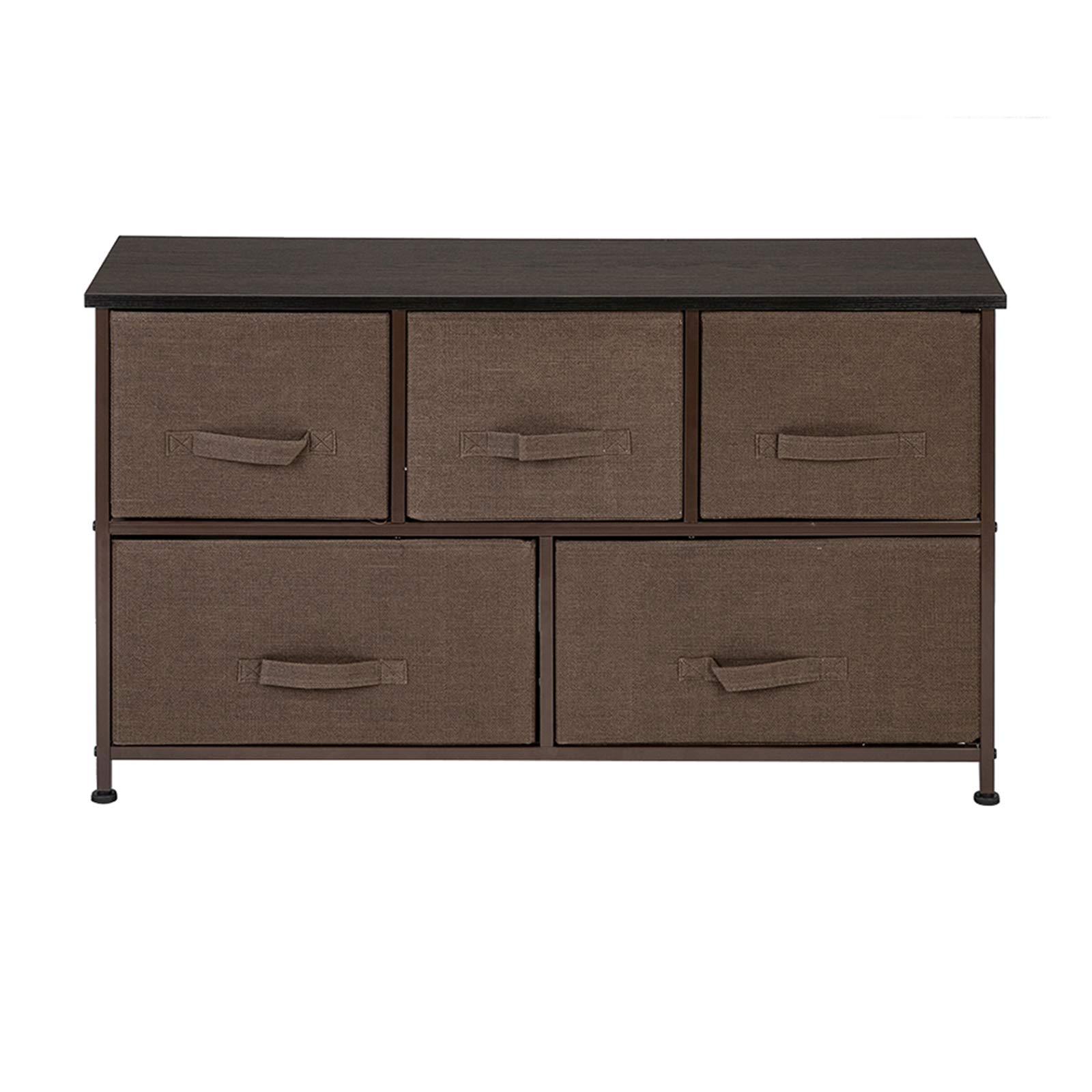 5-Drawer Fabric Dresser Organizer - 2-Tier Wide Closet Storage Tower for Bedroom, Dorm, Living Room | Space-Saving Multi-Use Organizer for Clothes, Toys & Accessories | Brown Dresser for Home & Office Organization