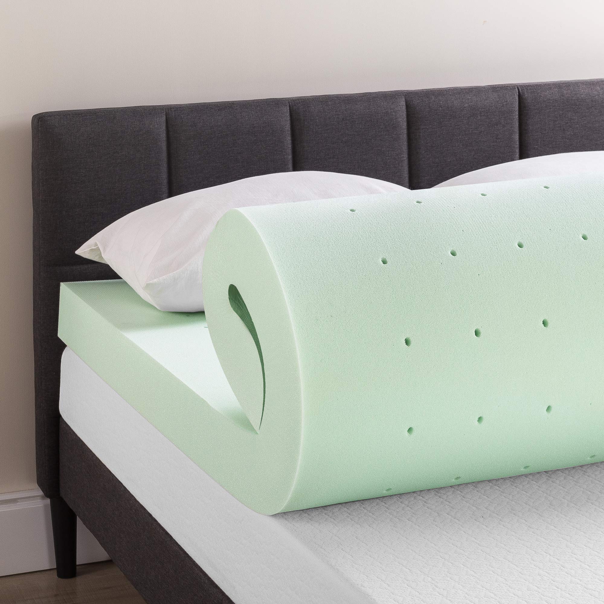 4 Inch Ventilated Memory Foam Mattress Topper with Green Tea Infusion - CertiPUR-US Certified, King Size | Cooling Mattress Pad for Back Pain Relief & Pressure Relief | Perfect for Guest Beds, Dorm Rooms & Home Use