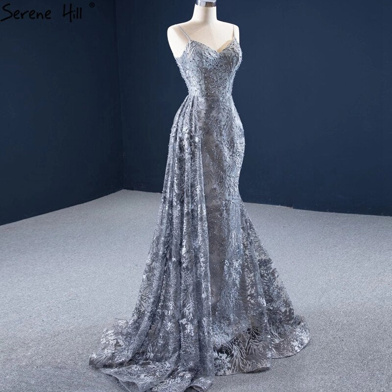 Serene Hill Grey Mermaid Evening Dress 2025 | Handmade Floral Beaded Sleeveless Formal Gown HM67181 | Perfect for Prom, Cocktail Parties & Special Occasions