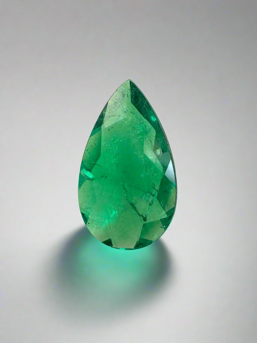 0.57 Carat 9x5mm Rich Green Natural Loose Colombian Emerald Pear Cut Gemstone for Jewelry Making, Engagement Rings & Luxury Gifts