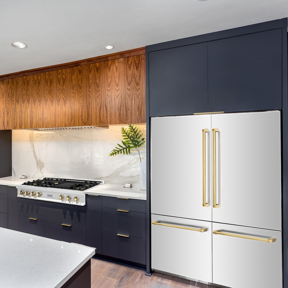 ZLINE Autograph Edition 60-Inch French Door Built-In Refrigerator - 32.2 cu.ft Capacity, Bottom Freezer, Water Dispenser & Ice Maker - Stainless Steel with Graphite Gray Interior & Polished Gold Accents (GRBIVZ 304 60G) - Perfect for Modern Kitchens & Luxury Homes