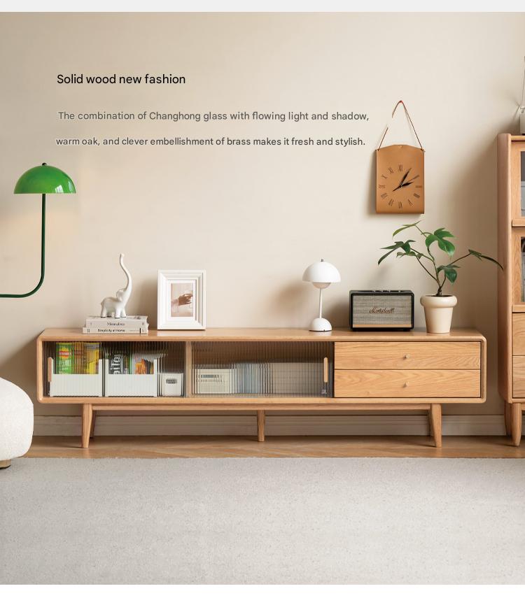Solid Oak & Beech Wood TV Stand - Modern Entertainment Center for Living Room, Bedroom - Durable & Stylish TV Console with Storage Shelves