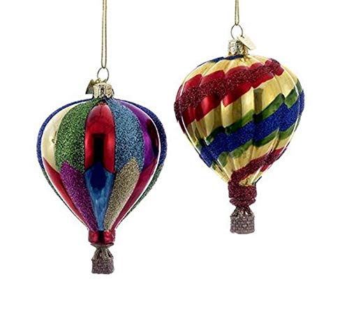 Kurt S. Adler Noble Gems Hot Air Balloon Christmas Ornaments - Set of 2 Holiday Decorations for Tree, Gift, and Festive Home Decor