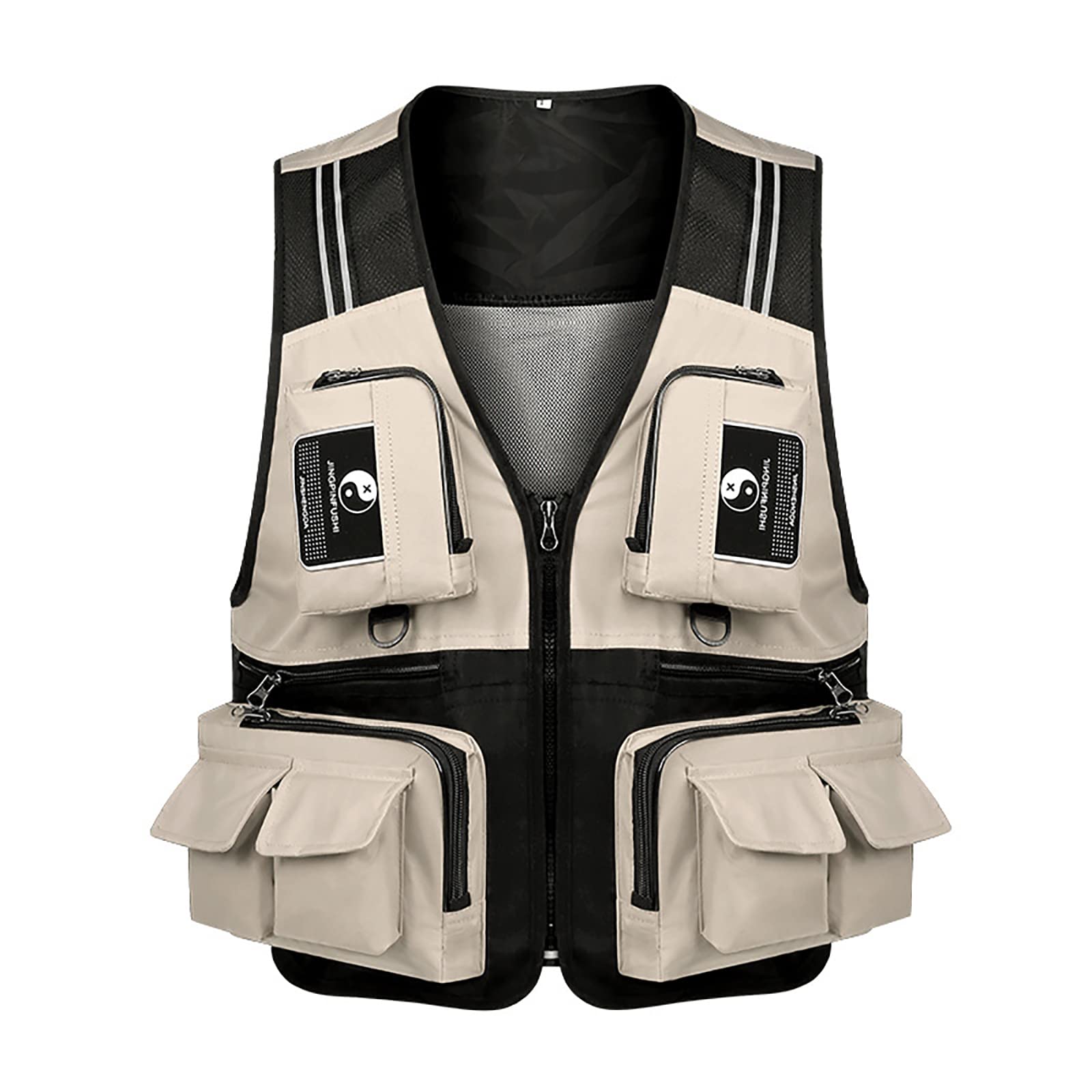Gmjay Summer Fishing Photography Vest - Breathable Mesh Back with Multiple Pockets, Camo Outdoor Work Jacket for Men & Women (Beige, XXL) - Ideal for Fly Fishing, Travel Photography & Outdoor Adventures