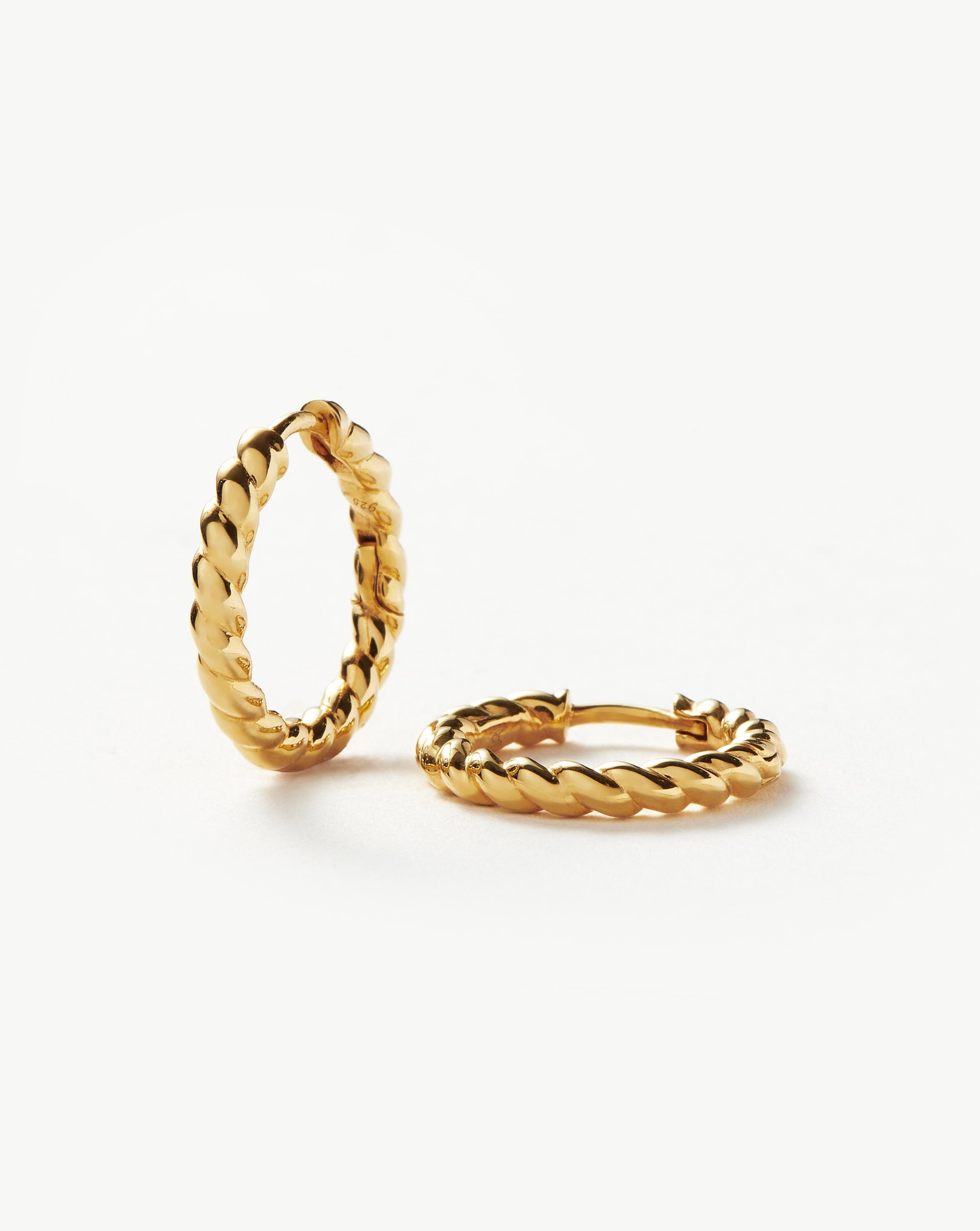 Twisted Helical Small Hoop Earrings - 18k Gold Vermeil Dainty Earrings for Women | Everyday Wear, Date Night & Special Occasions